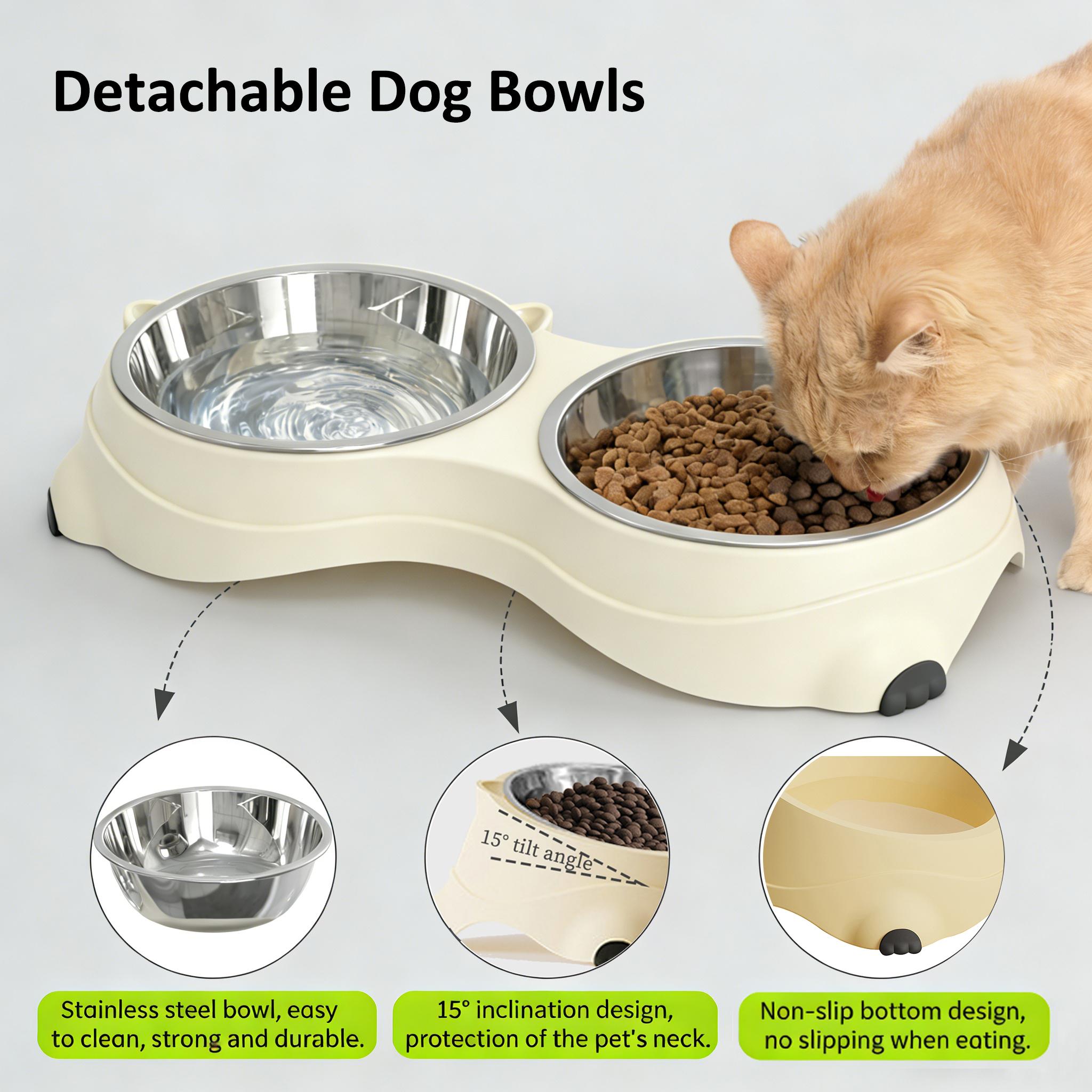 Stainless Steel Dog Bowls Set, Double Food & Water Bowls for Dogs, Dual Dog Food Bowl with 2 Small (18oz*2) Bowl, Non-Slip Pet Bowls Suitable for Puppies, Small and medium Dogs (White)