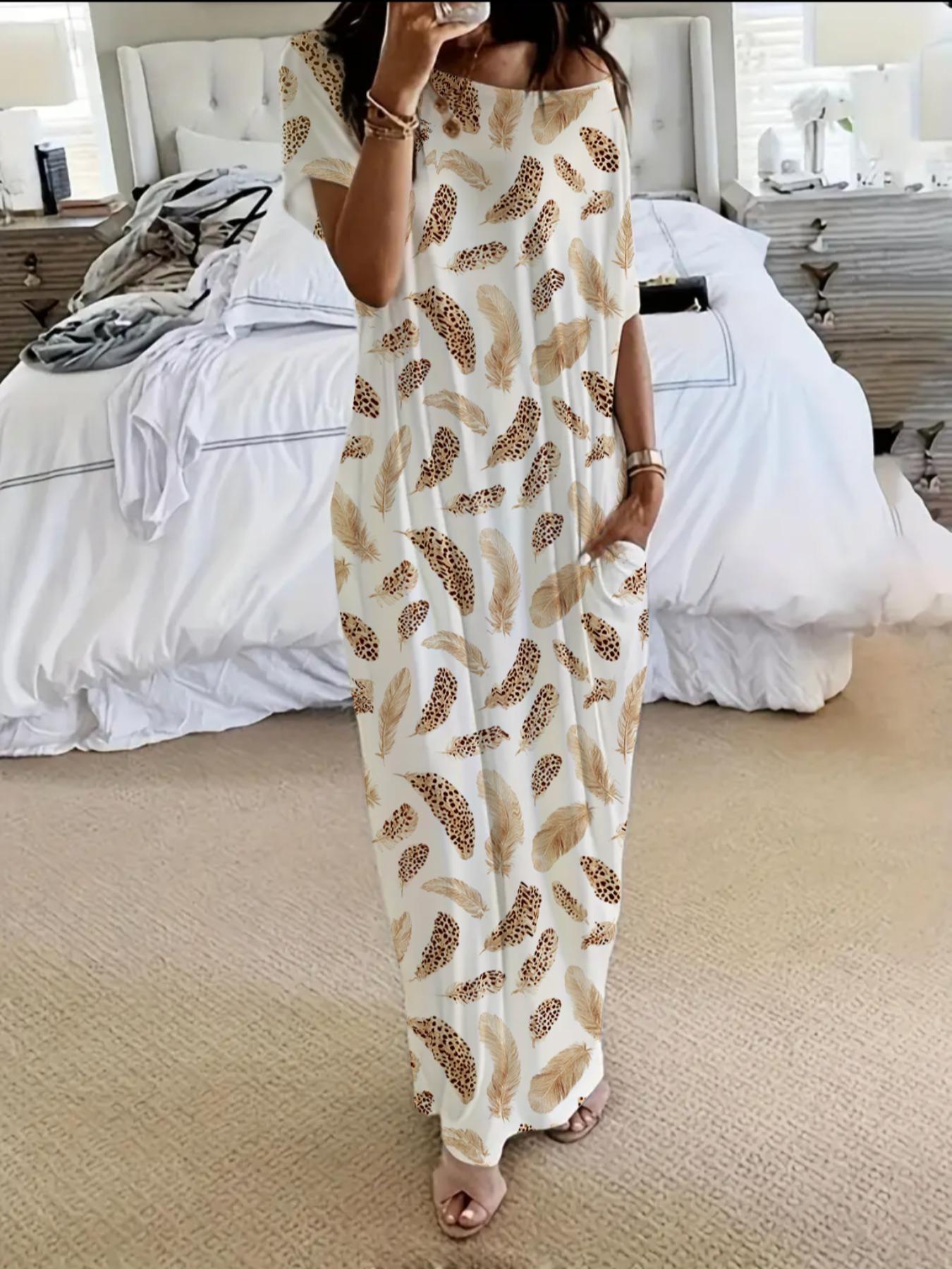 Women's Tie-Dye Butterfly Heart Print Sleepwear, Leopard Coffee Color Round Neck Loose Fit Pajamas, Comfortable Loungewear