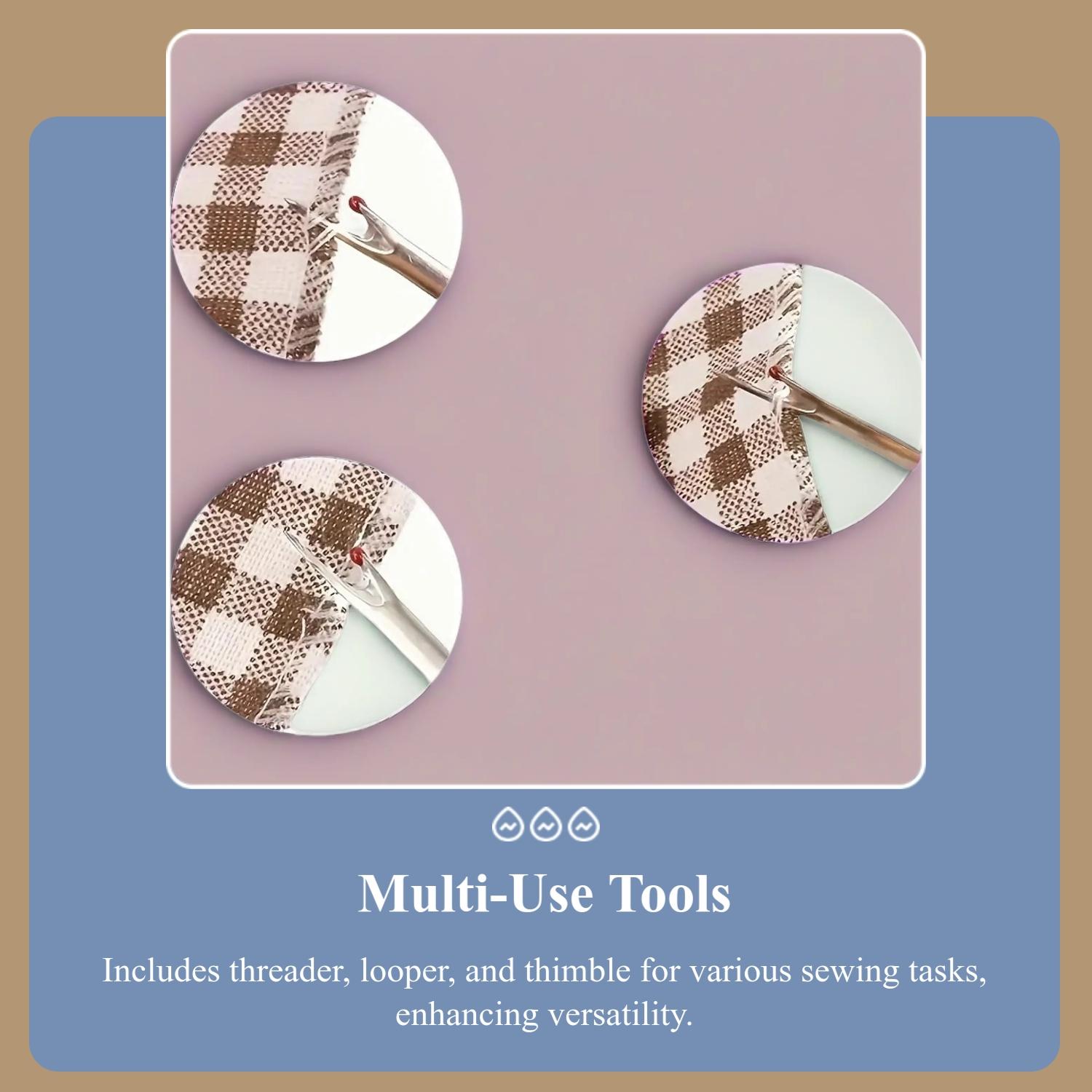 4-Piece Simple Threading Needle Set, Multi-Use Sewing Accessories for Seniors, Includes Threader/looper/thimble, Mixed Colors