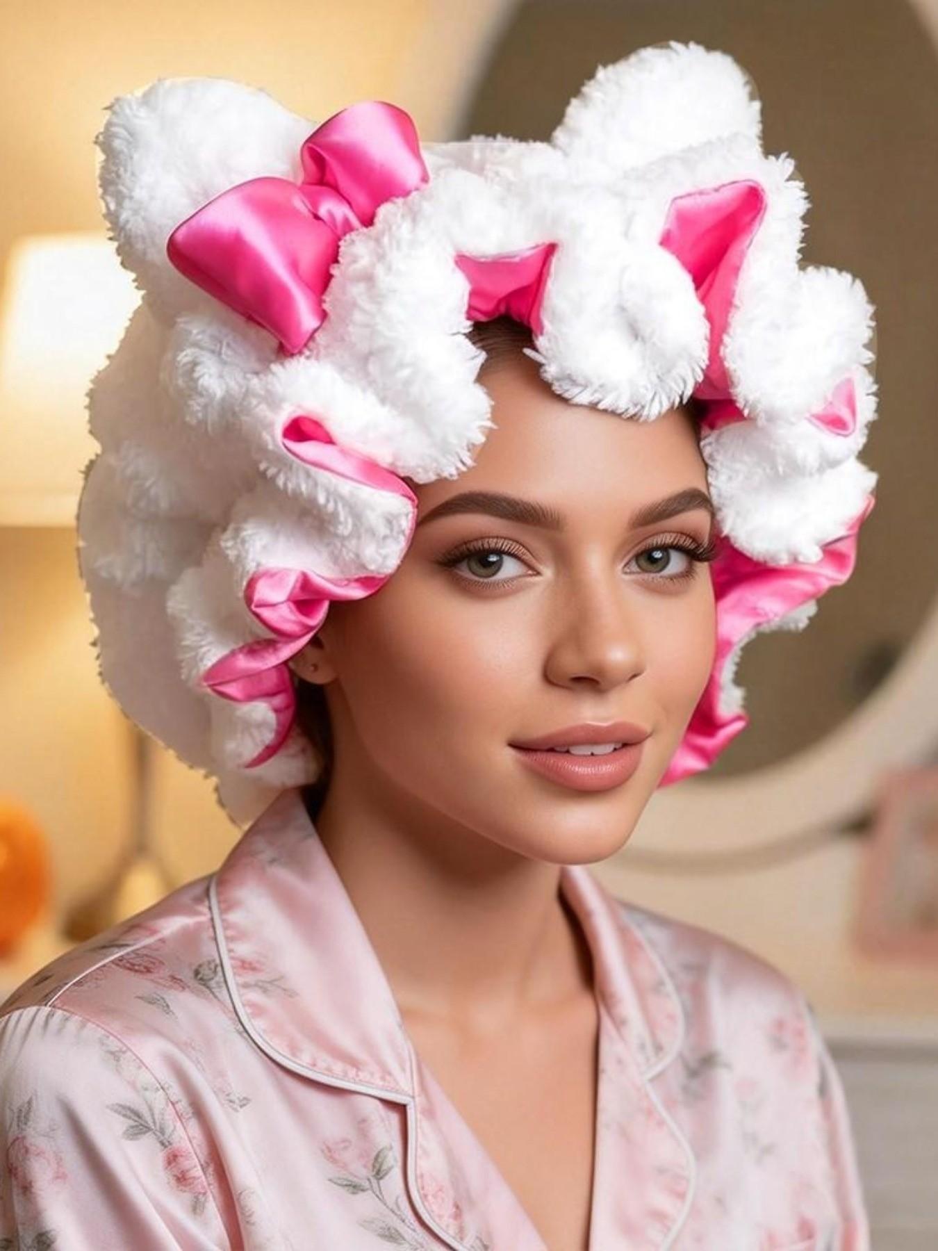 1PC Women' Teddy Bear Bonnet Adjustable Plush 3d bonnets, Plush Teddy Satin-lined Bonnets，Breathable Sleep Bonnet for New Year Parties, Holiday & Winter Events， - Cute Hair Care Cap for Themed Events & Casual Attire