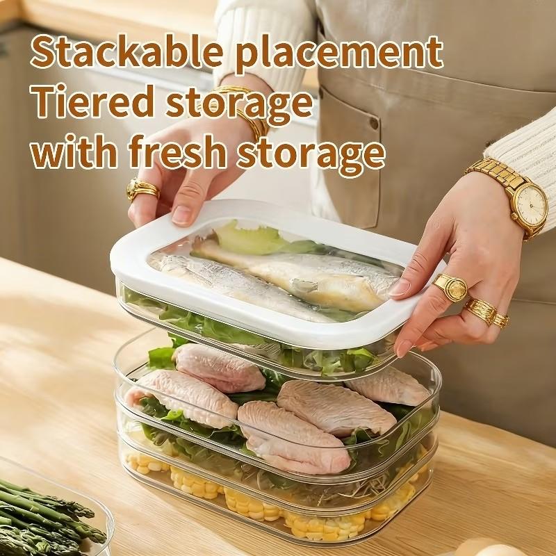 4pcs Tier Stackable Food Storage Containers, Food Storage Set, Refrigerator Organizer Box, Leak-Proof, Reusable for Fridge and Freezer, Suitable for Cheese, Beef Rolls, Shrimp, Vegetable Storage Container