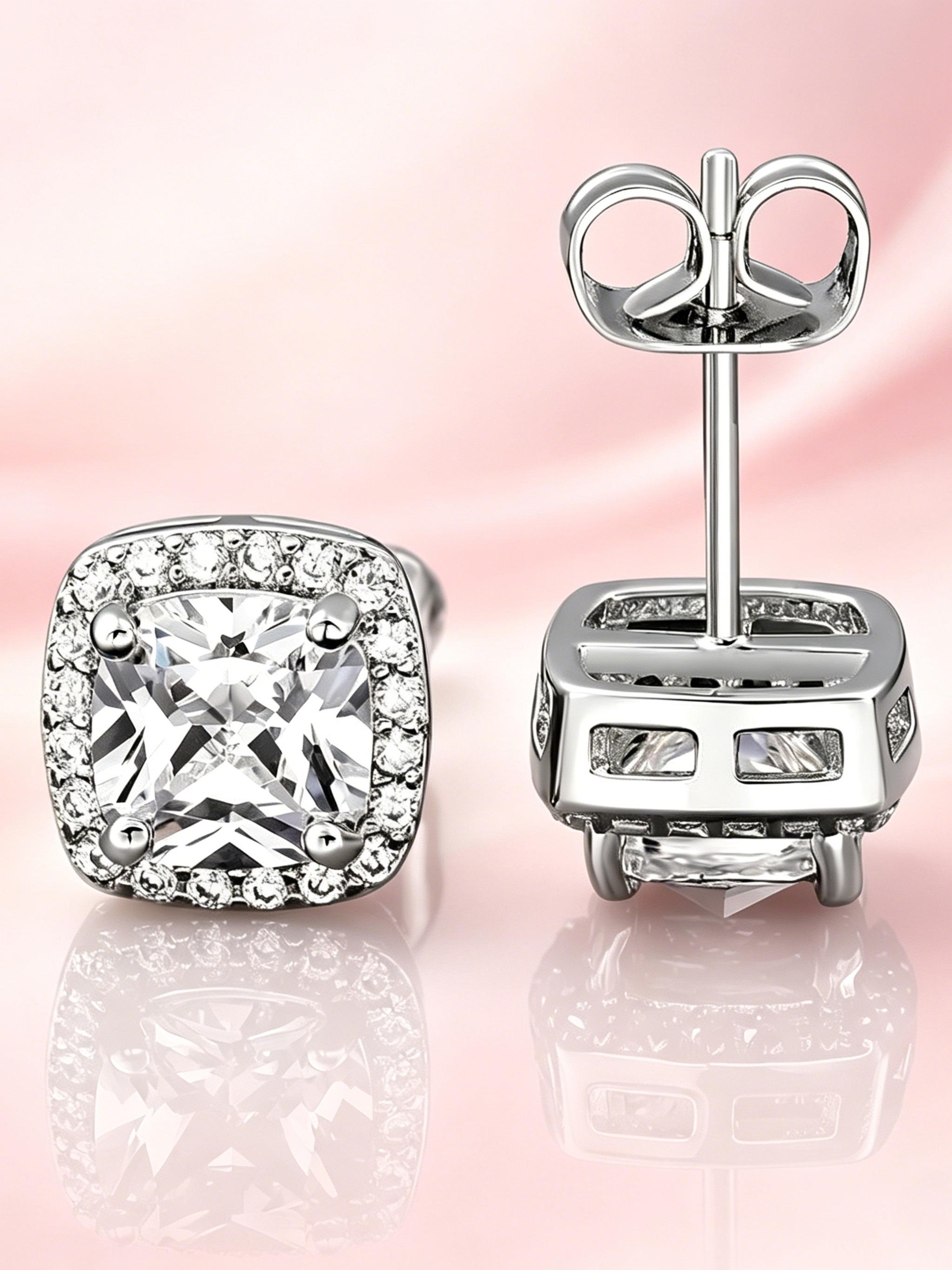 Square Zircon Earrings for Men and Women, Large Cubic Zirconia Studs, Durable Jewelry, Elegant Accessories, Wedding, Outdoor Wear