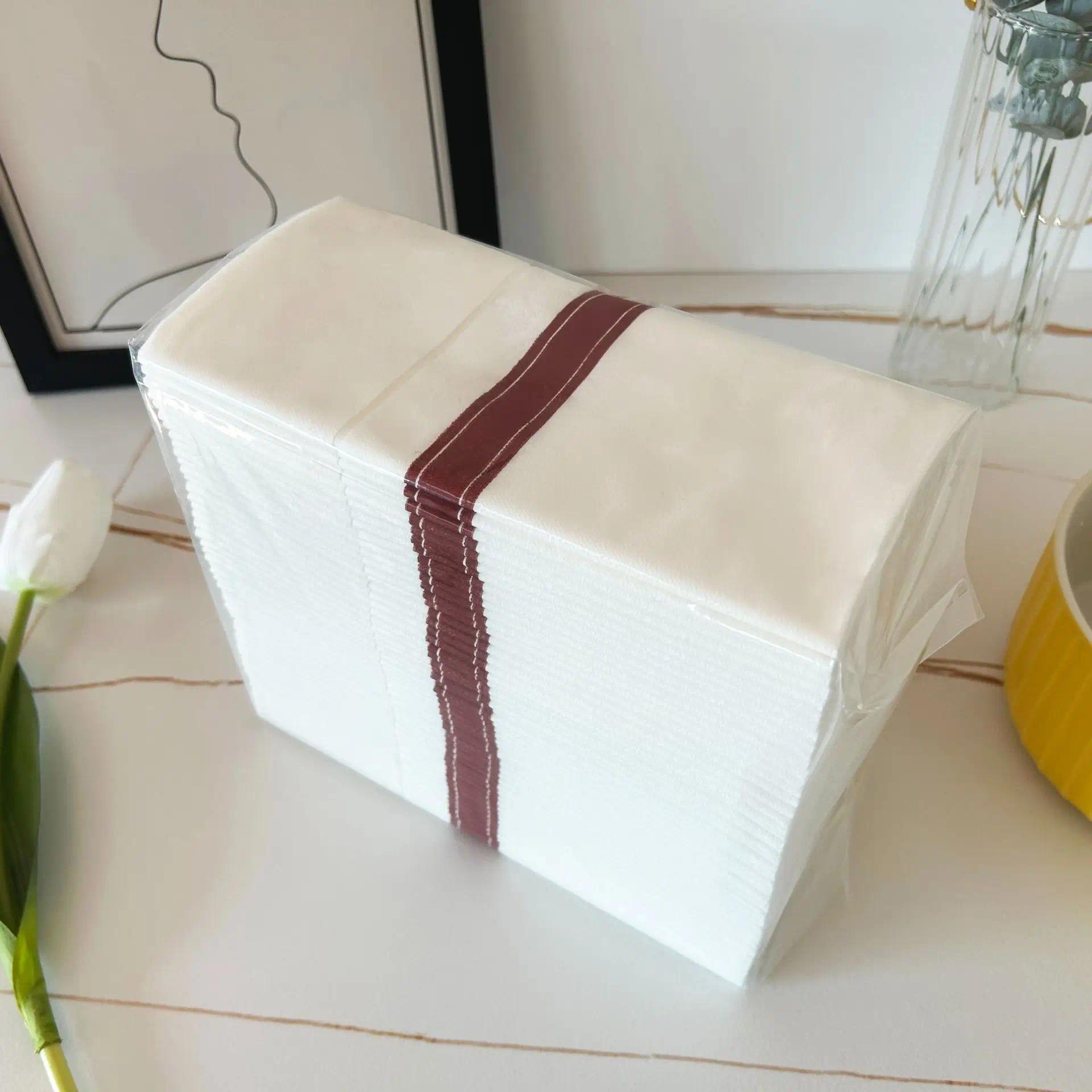 50PCS Gold Line Linen Feel Napkins with Built-in Flatware Pocket, Disposable Guest Pre-folded Paper Towels For Wedding Party