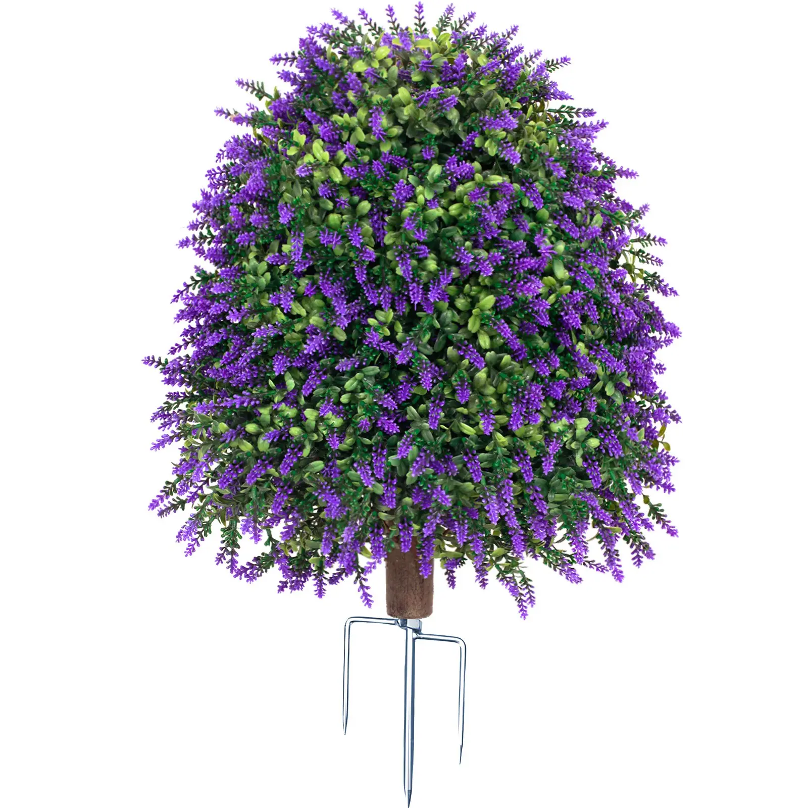 Realistic Lavender Ball Ground Stake Plant, Flower Ball Metal Three-Prong Stake, Garden Patio Outdoor Decorative Tree