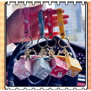 Kawaii Miffy Rabbit Keychain Creative Cartoon Mini Stress-relieving and Educational Car Key Chain Ring Schoolbag Gift