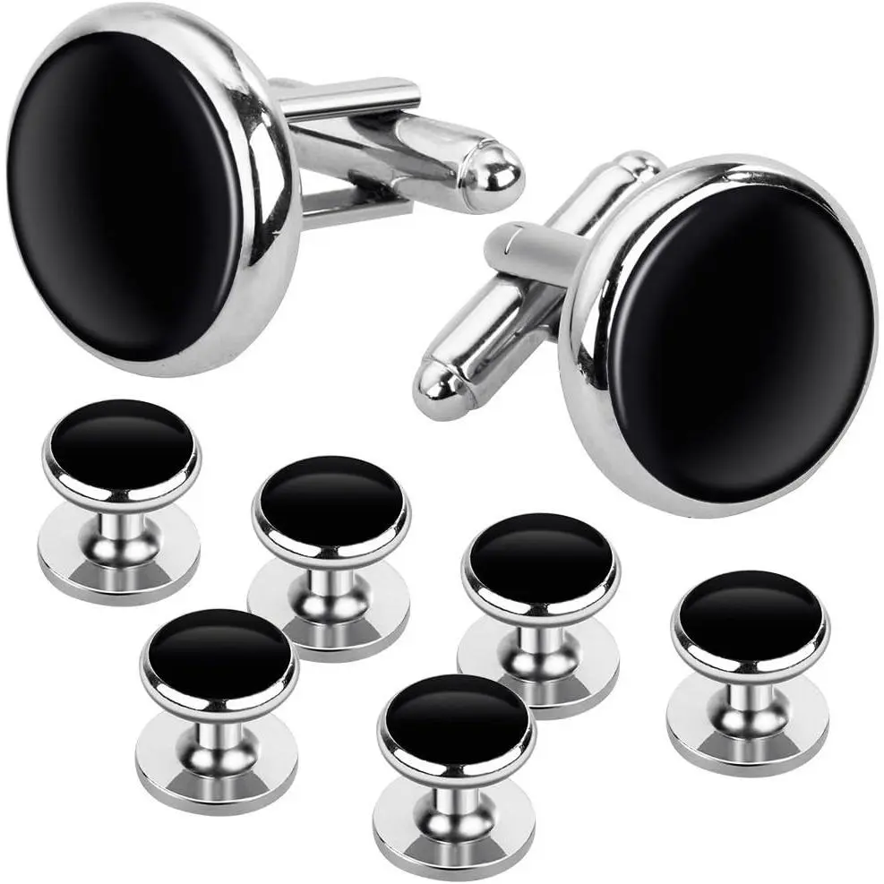 Best Gift for Men - Brass Tuxedo Shirt Cufflinks and Studs Set, Men's Cuff Links & Shirt Studs for Wedding, Banquet, Ceremony, and BusinessGift