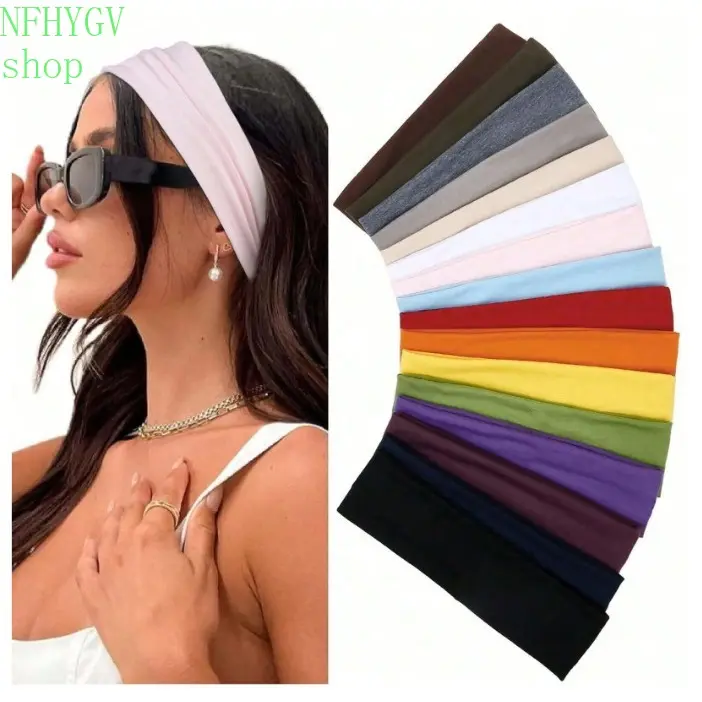 Solid Color Wide Headbands For Women, Non‑Slip Stretchy Elastic Hair Wraps, Soft Comfortable Sports Hair Bands, Sweat‑Absorbent Hairstyle Accessories For Yoga, Running, Fitness And Everyday Casual Wear