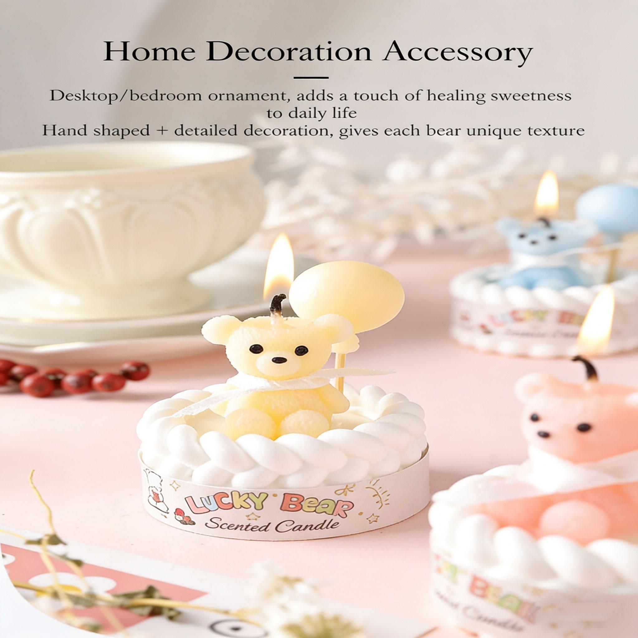 Cute Bear Scented Candle, Macaron Colors, Long-Lasting Gentle Fragrance, Cake Shape Decor, Perfect for Birthday Gifts, Party Decor, Home Aromatherapy
