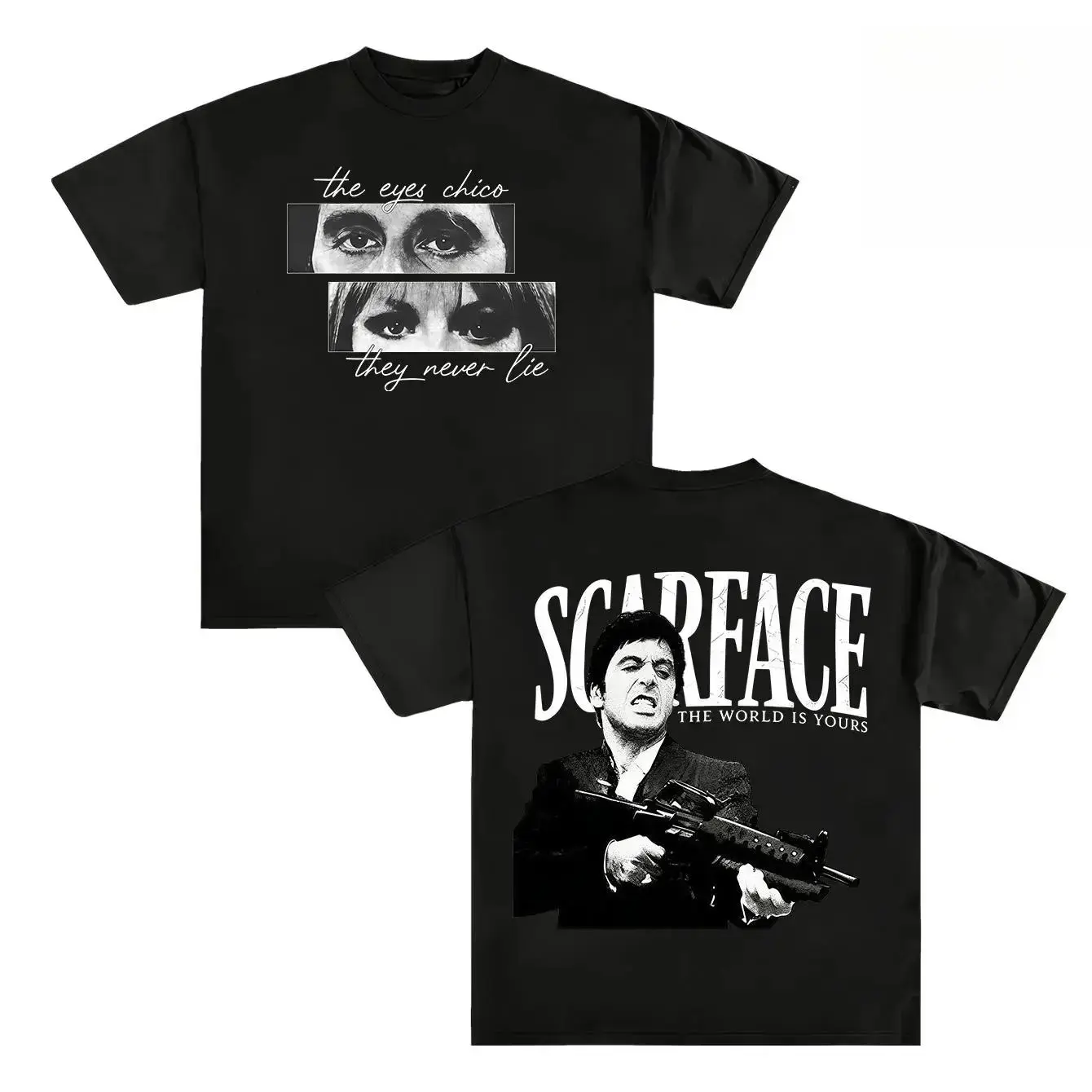 Scarface Graphic Tee For Men Stylish Black Short Sleeve Crew Neck Summer T-Shirt Vintage Gangster Style Graphic Tee For Men Stylish Black Short Sleeve Crew Neck Summer T-Shirt 100%25 Cotton Movie Inspired Streetwear Top