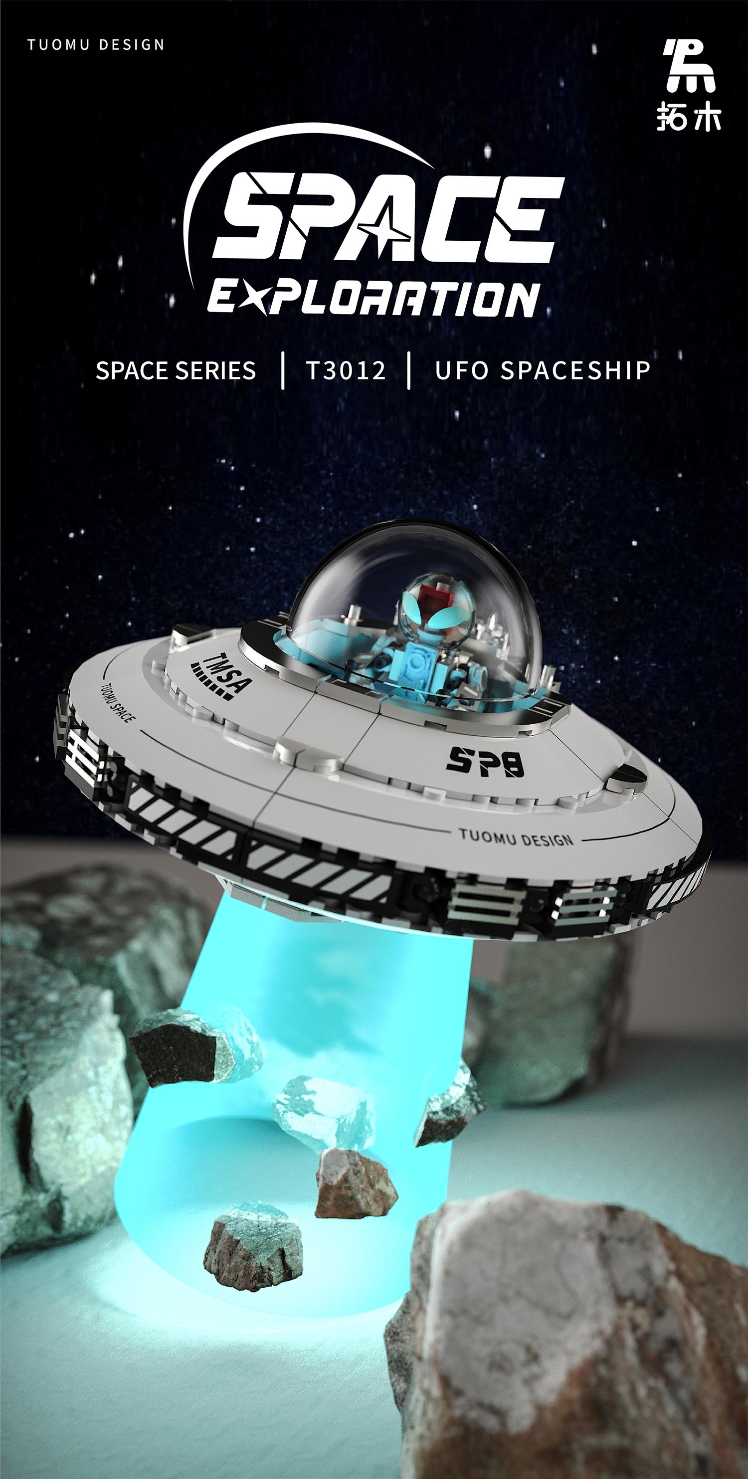 Ufo Space Ship Building Set, Alien Scene DIY Creative Toy, Future Model Desktop Decor, LED Style Display Gift, Kids and Adults, Christmas Halloween Birthday