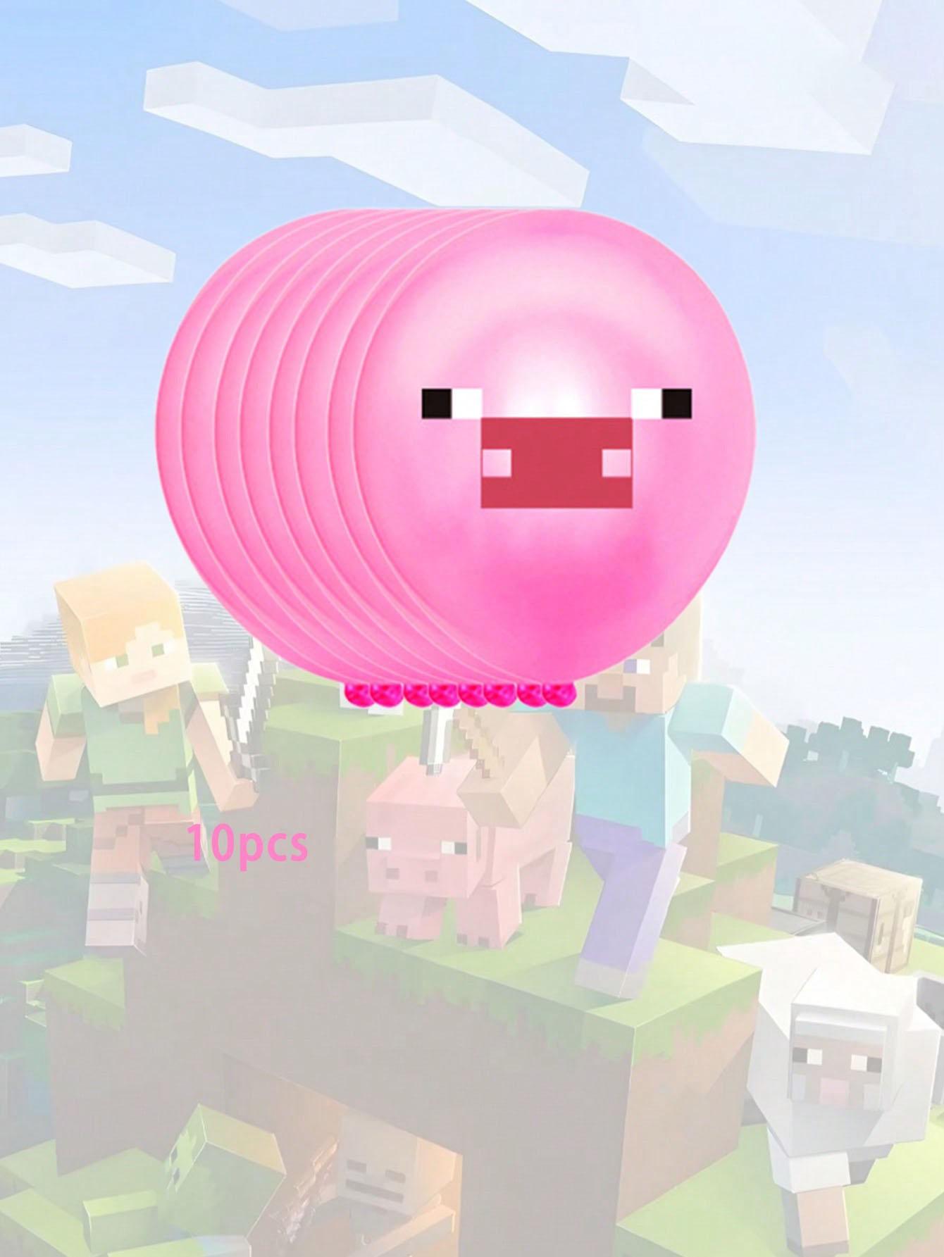 10pcs Multi-Color Theme Balloons Set, Christmas Party Decorations, Pixel Game Style Holiday Balloons, Perfect for Festive Events