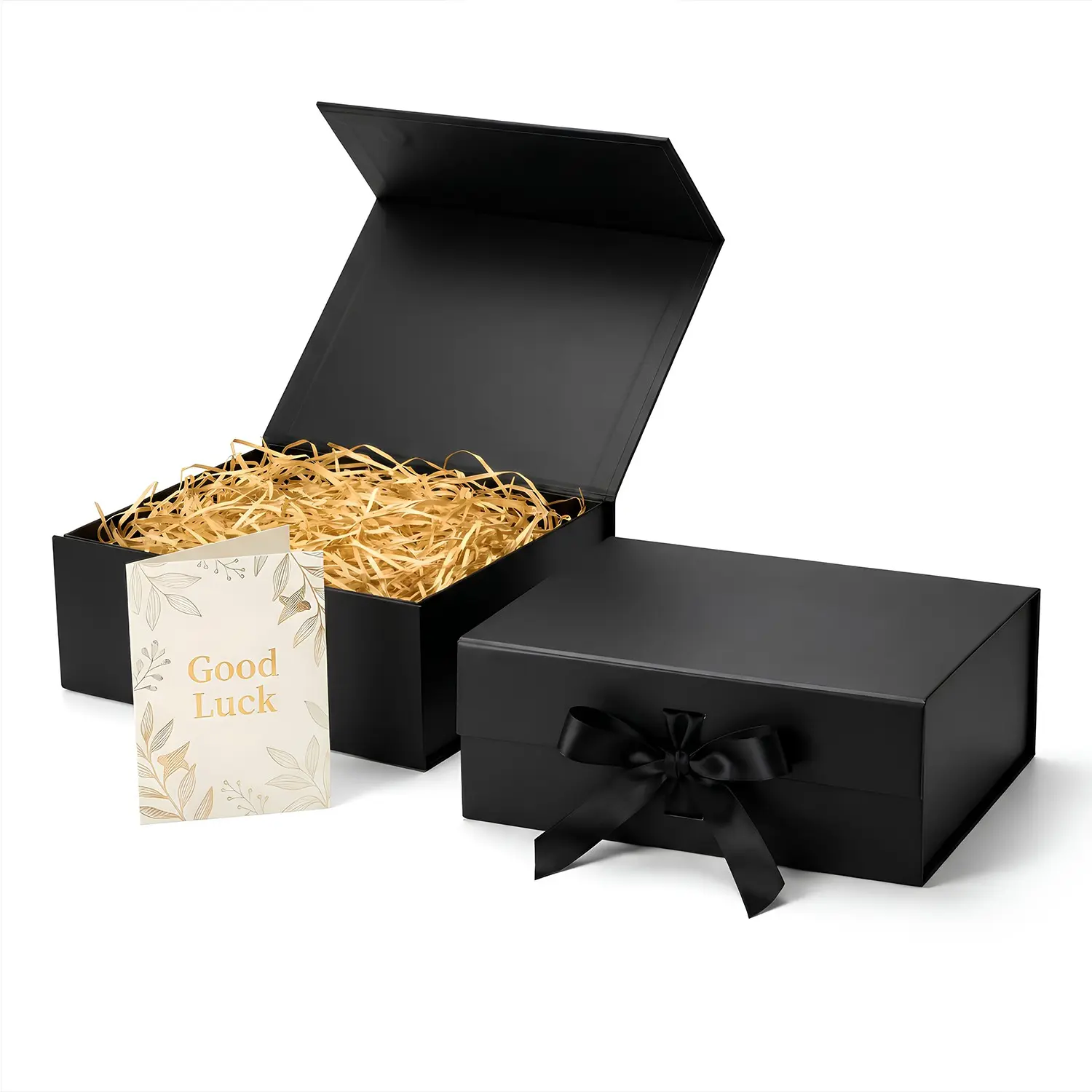 3-Piece Gift Box Set, Black & White Folding Gift Box with Shredded Paper Filler & Greeting Card, Thoughtful Gift Packaging for Birthdays, Weddings & Holidays, Boxes for Wrapping Gifts