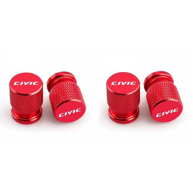 4pcs Aluminum Car Wheel Tire Valve Caps, Waterproof Tyre Rim Stem Covers, for Honda Civic Accord, Jazz, Pilot, Crv, Odyssey, Passport, City, Huttler, Hrv, Vezel