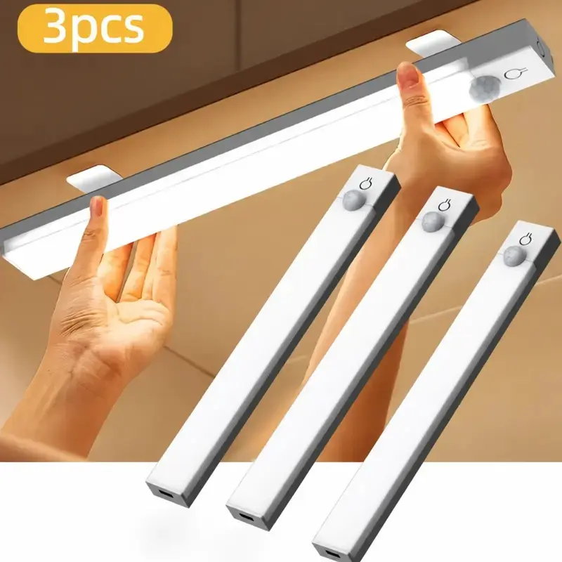 4-Pack Motion Sensor LED Lights, Dimmable, USB Rechargeable, 3 Color Temperatures 3000K/4500K/6000K, Under Cabinet Night Lights for Bedroom, Stairway, Kitchen, Piano Room