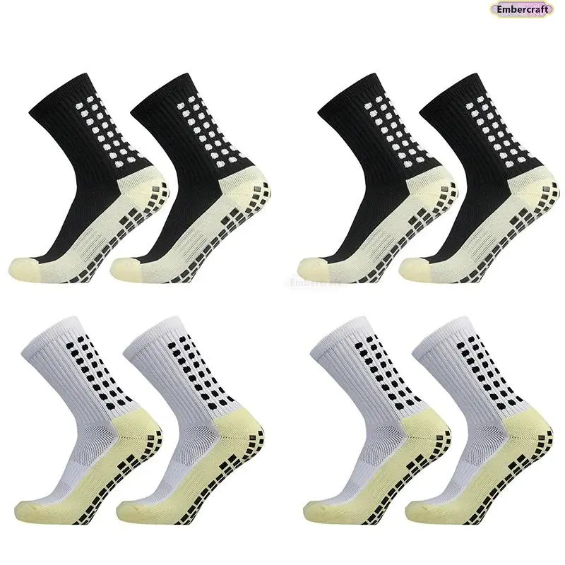 Men's Athletic Crew Socks Set - 1-4 Pairs, Elastic, Breathable, Antislip Grip, Compression Fit, Moisture Wicking, for Soccer Training, Gym, Grippy Socks, Athletic Socks