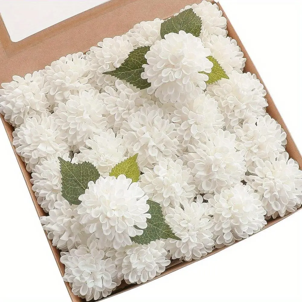Realistic Foam Decorative Flowers Bouquet Set with Stems - 25/50pcs (Ivory Dahlias, White Roses, Giant Dahlias, Chrysanthemums, Pom-Poms) - Natural-Look Floral Decor for DIY Users, Weddings, Indoor Home Centerpieces (No Box Included)