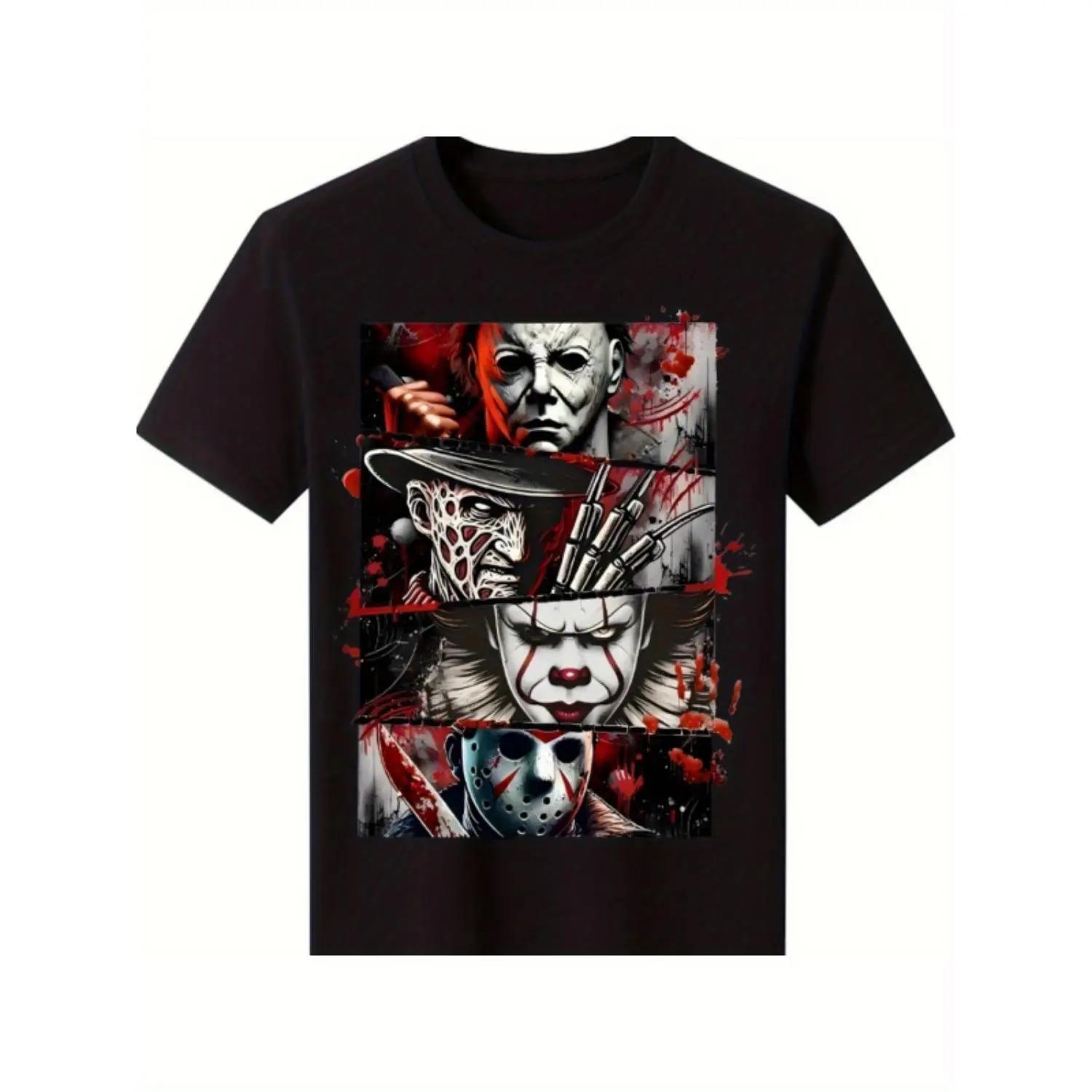 Men's Premium Soft Cotton Horror Icon Graphic T‑Shirt Black Short Sleeve Casual Street Trend Top All Season Comfort Fit Breathable Crew Neck Unisex Tee Perfect For Horror Fans Daily Wear Statement Streetwear And Long‑Lasting Comfortable Everyday Outfits