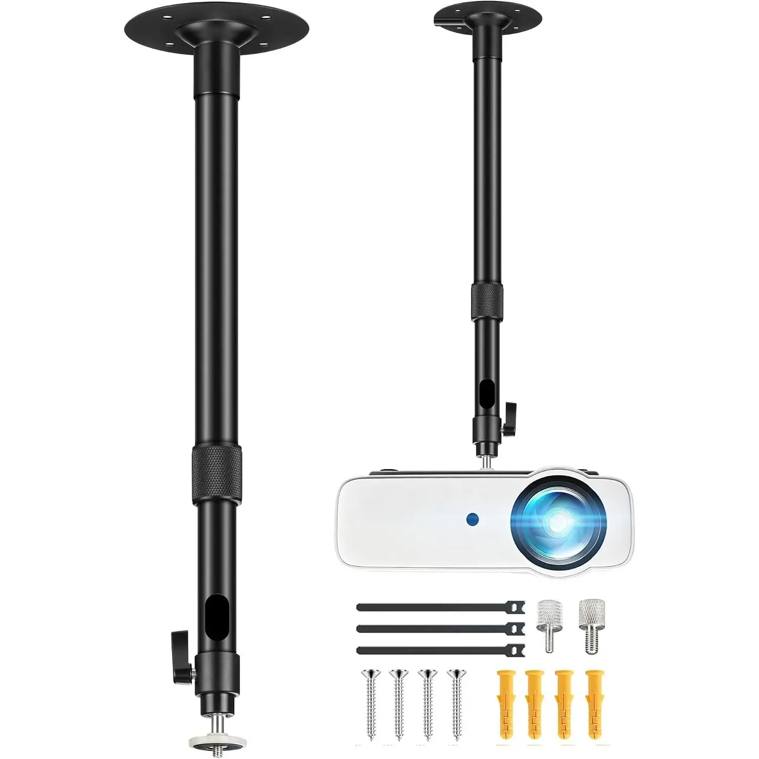 Upgraded Projector Mount,  Fixed Projector Ceiling Mount Projectors Wall Mounts with Extendable Length 14-24 in / 37-62 cm 360° Adjustable Projectors Mounts Black