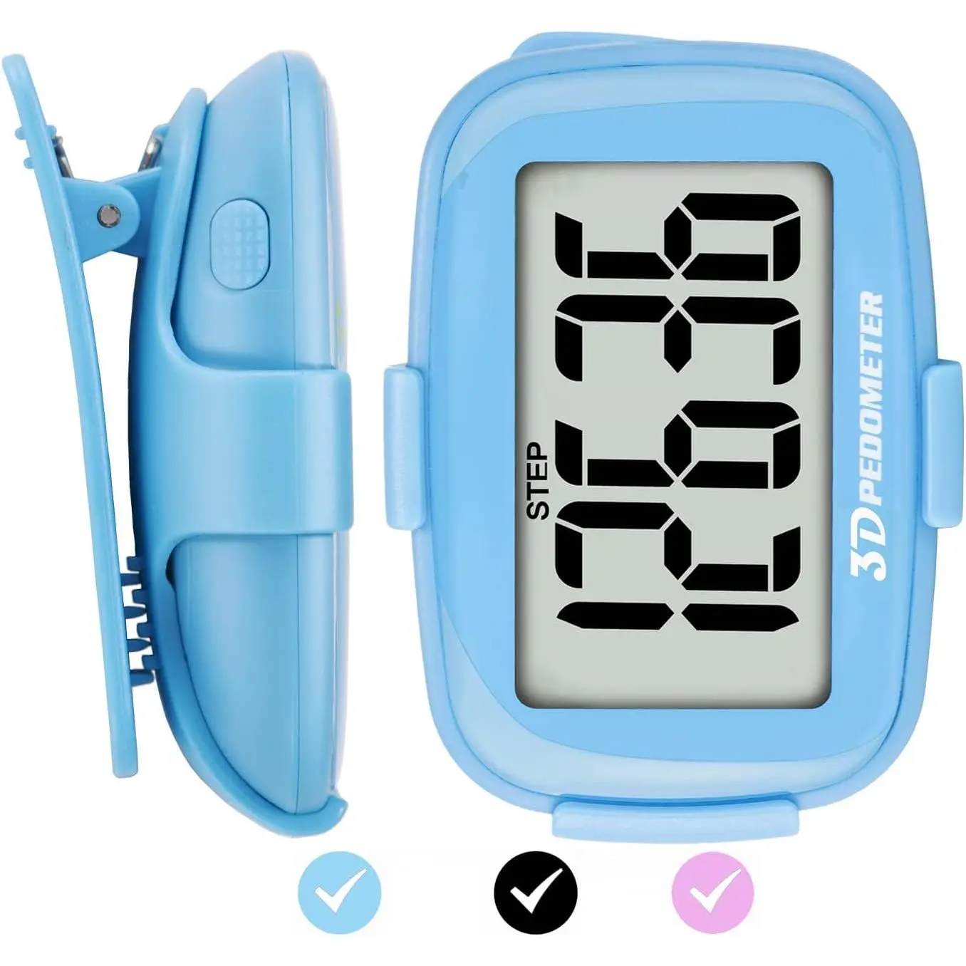 Compact Clip-On Pocket-Size 3D Pedometer - Unisex No-App/No-Smartphone Required Sports & Outdoor Fitness Tracker with LED Backlight, Number Print for Seniors (Ideal for Walking, Hiking), Number Print Pedometers