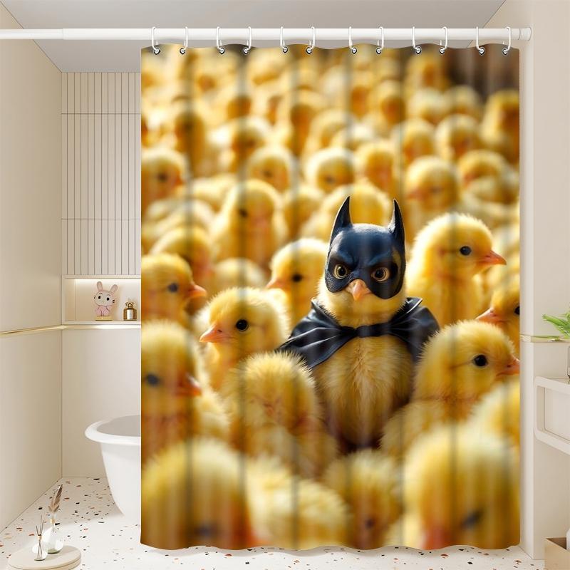 1pc Funny Cartoon Chicken Batman Printed Shower Curtains with Plastic Hooks Shower Curtain for Bathtub Bathroom, Suitable for Home and Hotel Machine Washable Bathroom Decor as Best Gifts for Birthday and Christmas