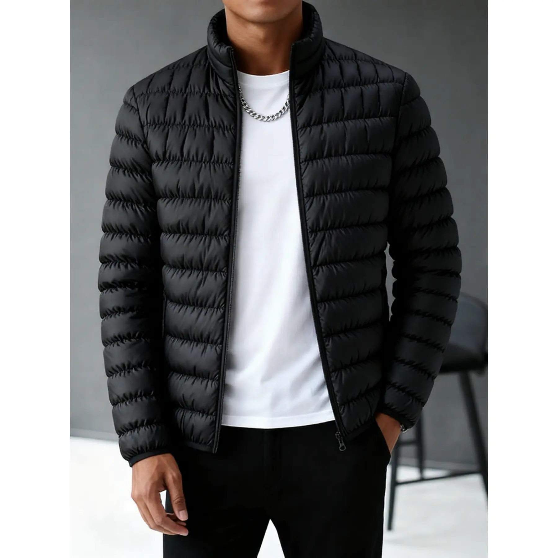 Functional Mensfashion Quilted Outerwear to Keep Warm, Slim‑fit Silhouette, Full‑zip Construction, Wind‑resistant Feature, Ideal for Traveling, Commuting and Various Cold‑season Casual Occasions