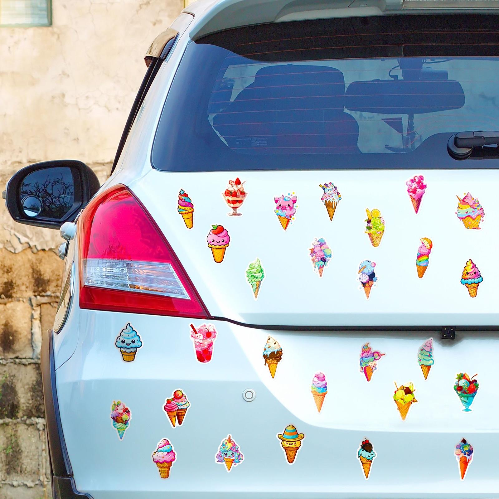 50 sheets colorful ice cream cone stickers, featuring an Instagram-inspired summer theme, showcasing cute designs of chocolate ice cream cones and graffiti-style stickers