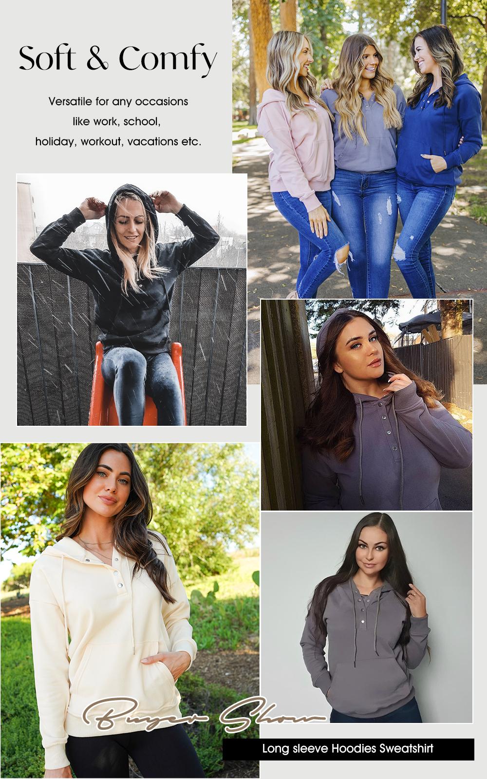 Shewin 2026 Spring Cozy Oversized Hooded Sweatshirt Women's Button-Down Long Sleeve Pullover Comfy Layering with Pocket Casual Daily Outfits Fall Clothing Trendy Y2K Fleece Style Womenswear SpringStatements