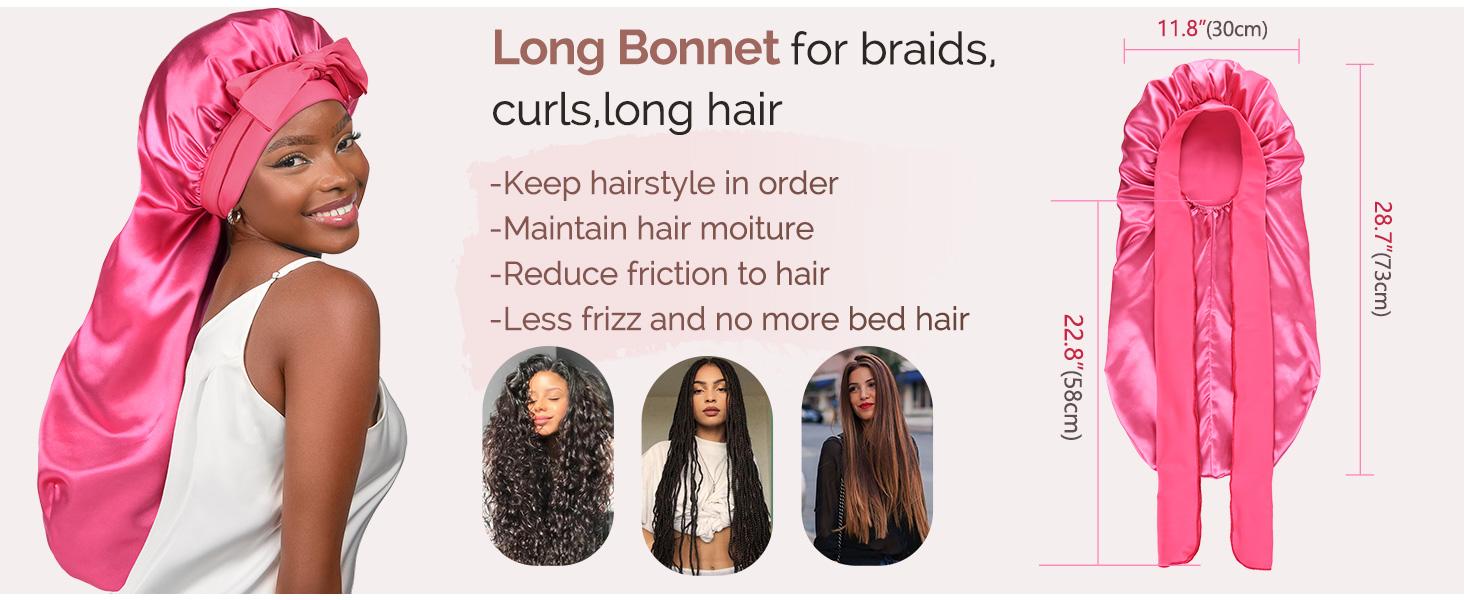 YANIBEST Silk Bonnet for Sleeping Women - Pink Satin with Tie Band, Braids Hair Bonnet for Long Hair, Gift for Women,TikTokShopBlackFriday