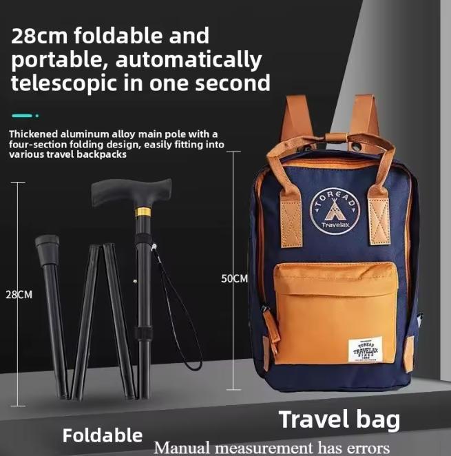 Multifunctional Walking Stick Trekking Pole Adjustable Folding Cane Hiking Poles Elderly Metal Walking Stick Outdoor Hand Cane Hiking Essentials