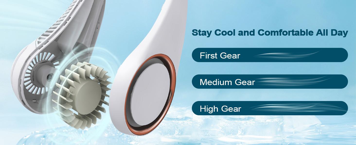 Portable Neck Fan, Lightweight Hands Free 3 Speeds 4000mAh Rechargeable Mini Personal Fans, Adjustable Wearable Suitable for Travel Office