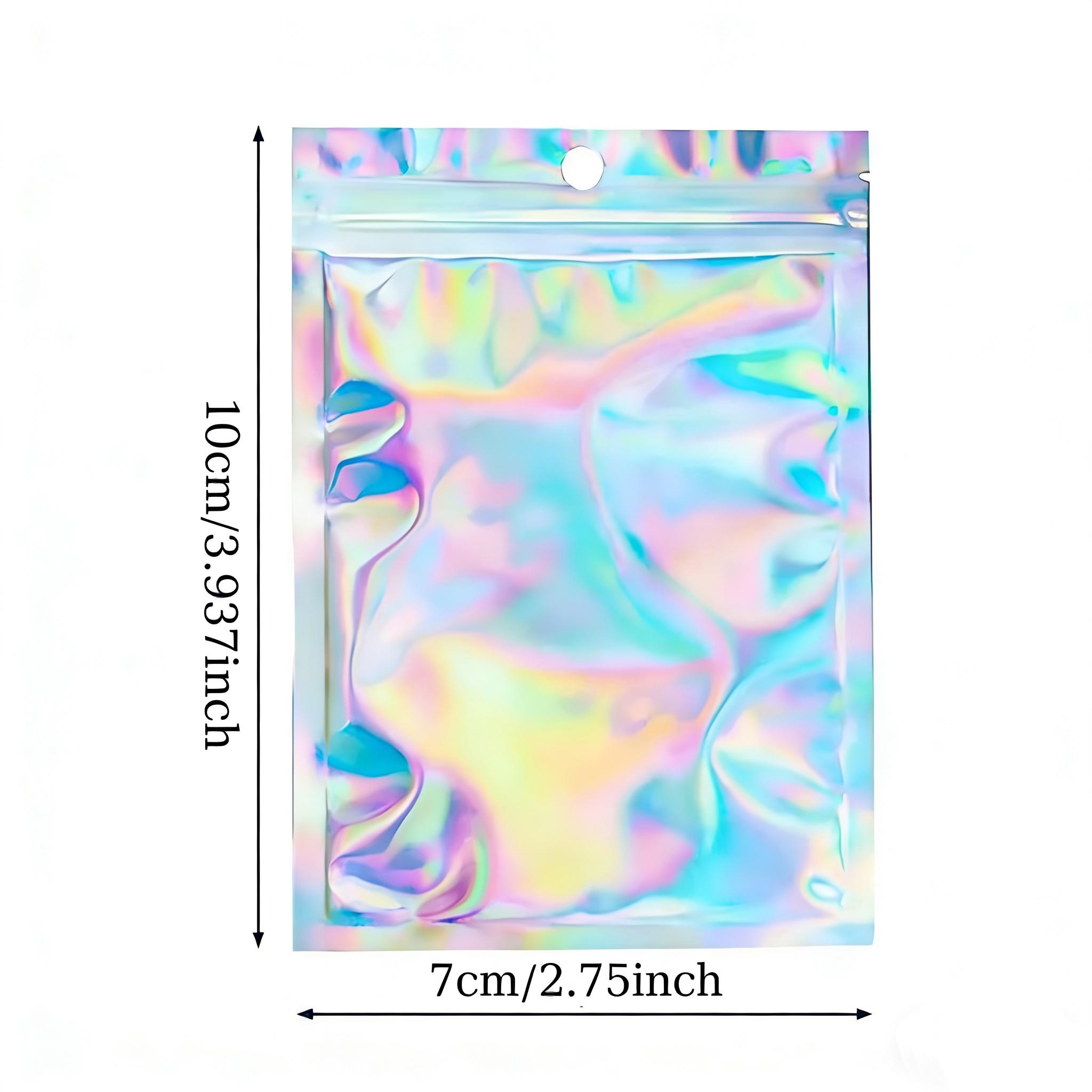 50pcs Mylar Bags, Holographic Packaging Bags, Resealable Smell Proof Bags, Jewelry Pouch Bag, Clear Foil Pouch Bag for Candy