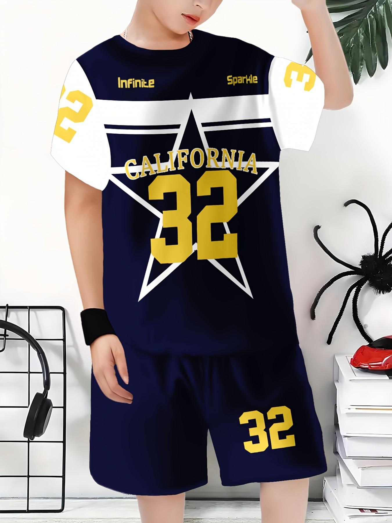 Teenager American Retro Sports Set, California Theme, Classic Jersey Design, Trendy Print, Casual Wear, Spring Summer Campus