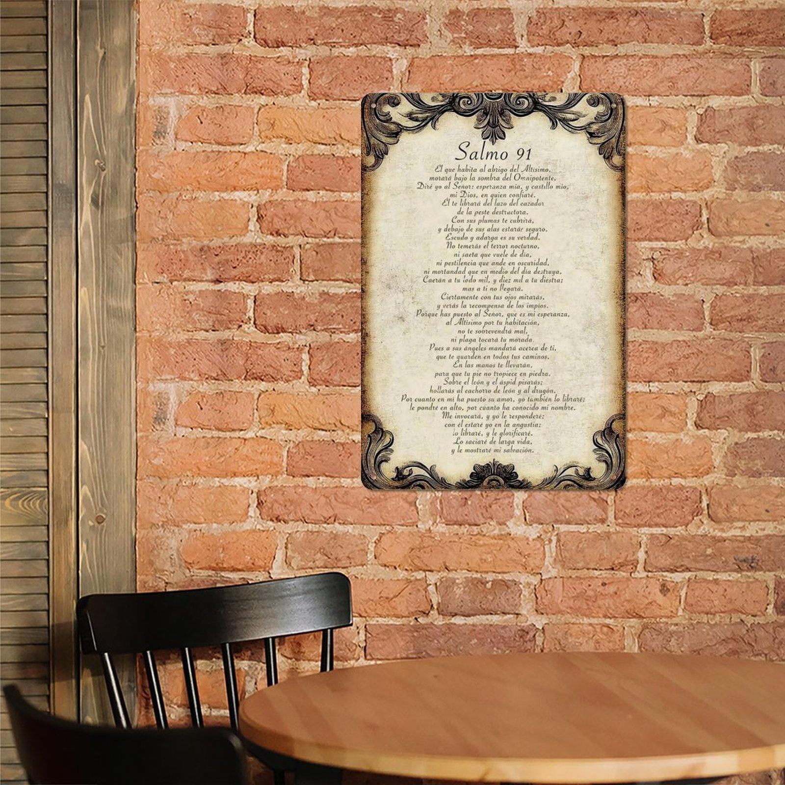 2D Flat 1pc  8*12 in 'Salmo 91’ Vintage Metal Sign| Spanish Psalm Wall Decor for Christian Homes & Spiritual Spaces