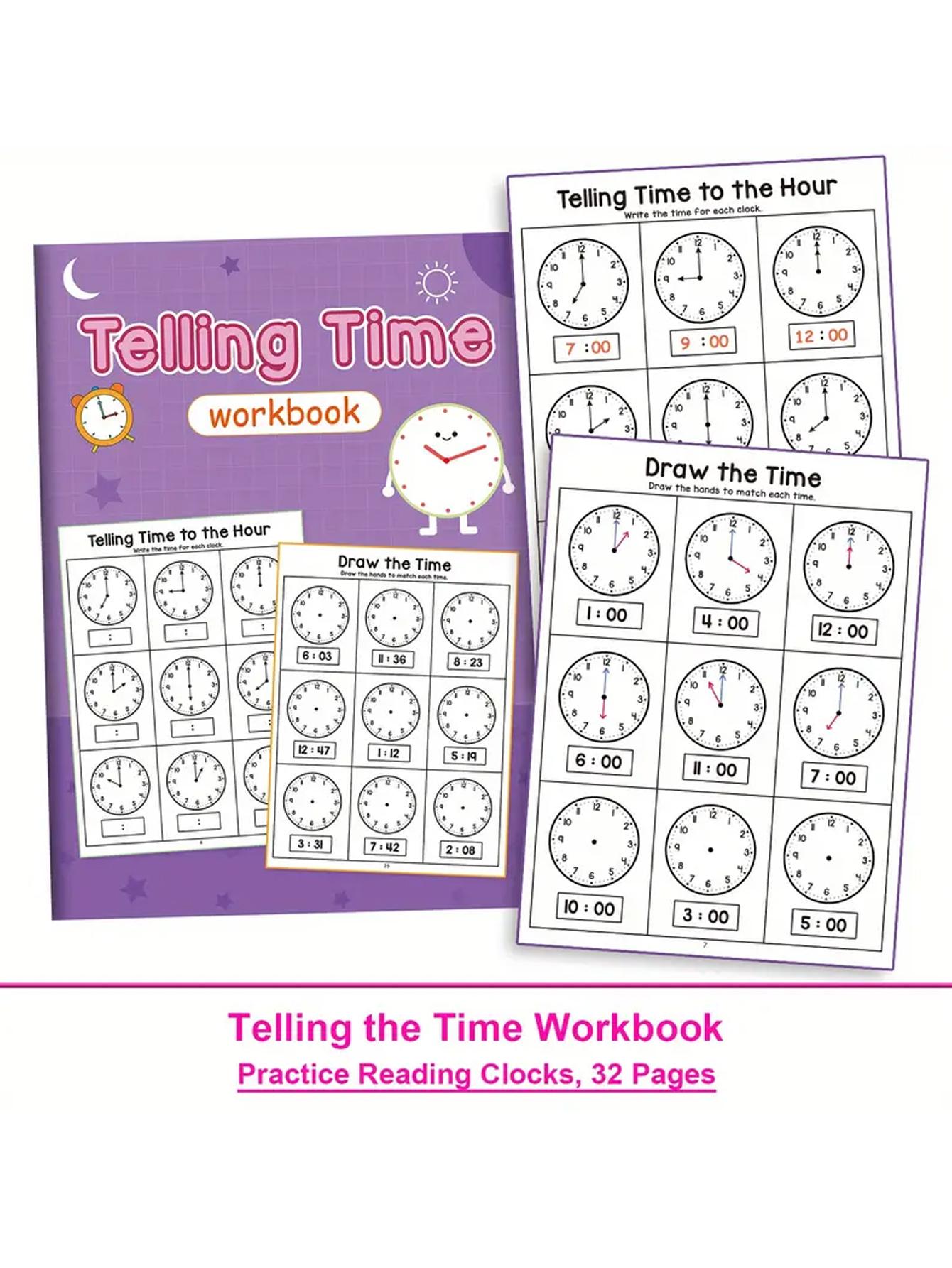 Time Table Practice Book, Learn Reading Analog and Digital Clocks, Colorful Clock Faces, Kindergarten Grade 1 Math Activity