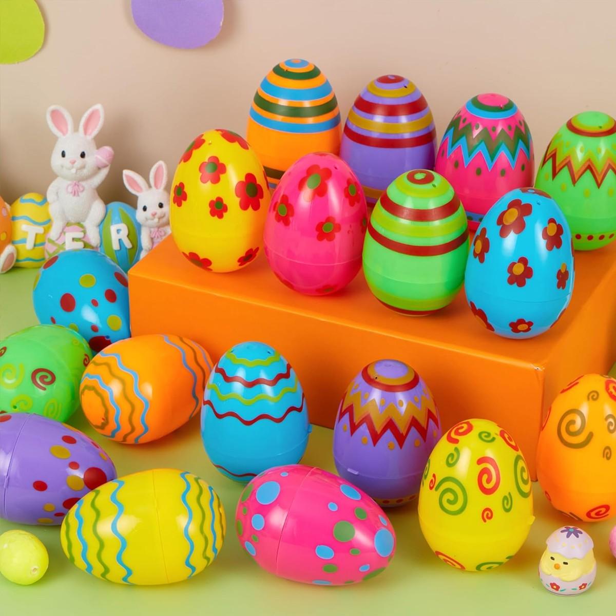 20pcs Plastic Easter Eggs Assorted Printed Fillable EmptyEggs Bulks, Bright Colorful for Easter Theme Party EasterBasket Stuffers Fillers Surprise Eggs ,Great to fill them withsurprise toys or gifts as Easter Party Favor