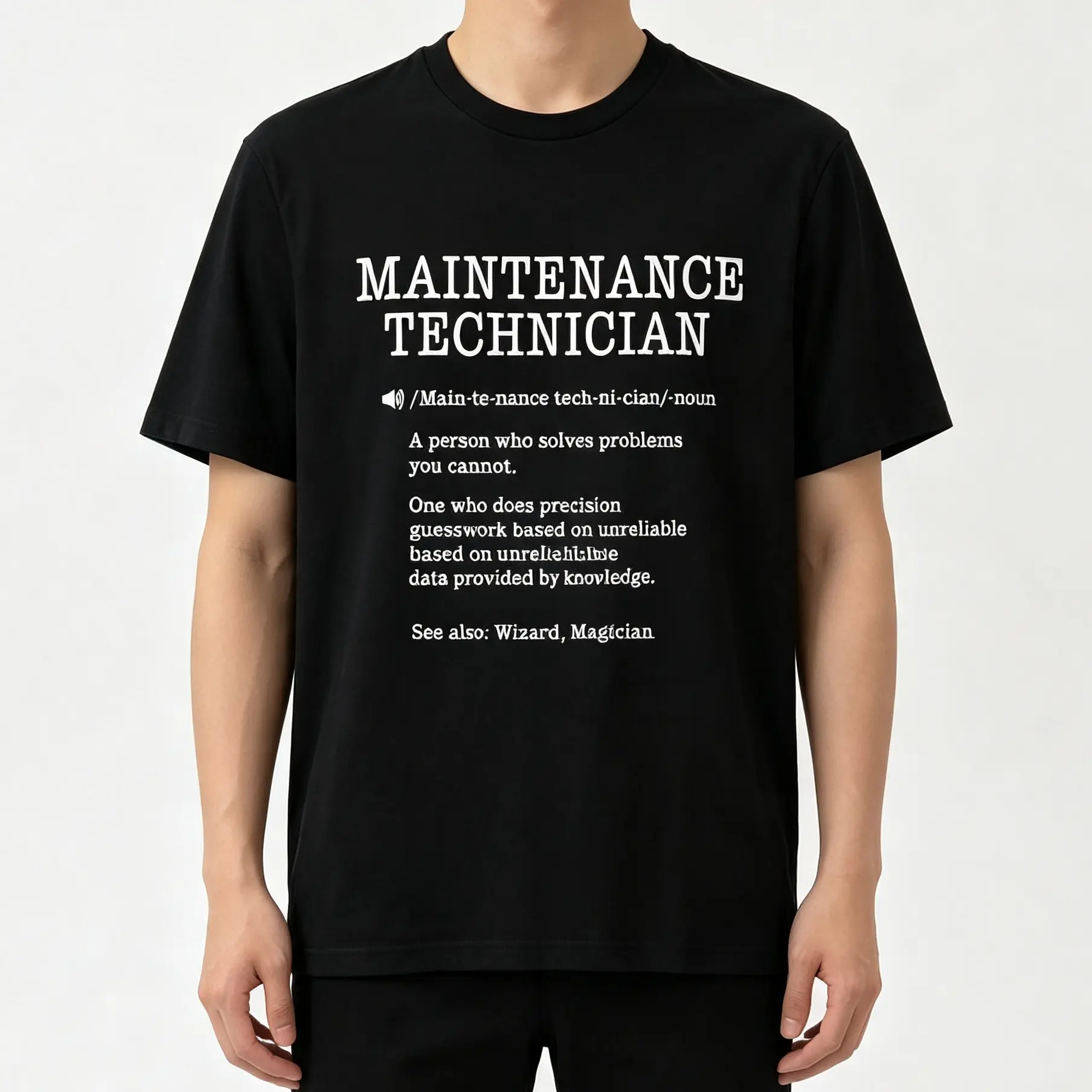 Men's Cotton Round Neck Graphic T-Shirt - Korean Oversized Look Laid-Back Style, Cute Tech-Joke Dictionary Definition Wizard Magician Print, Breathable Fabric