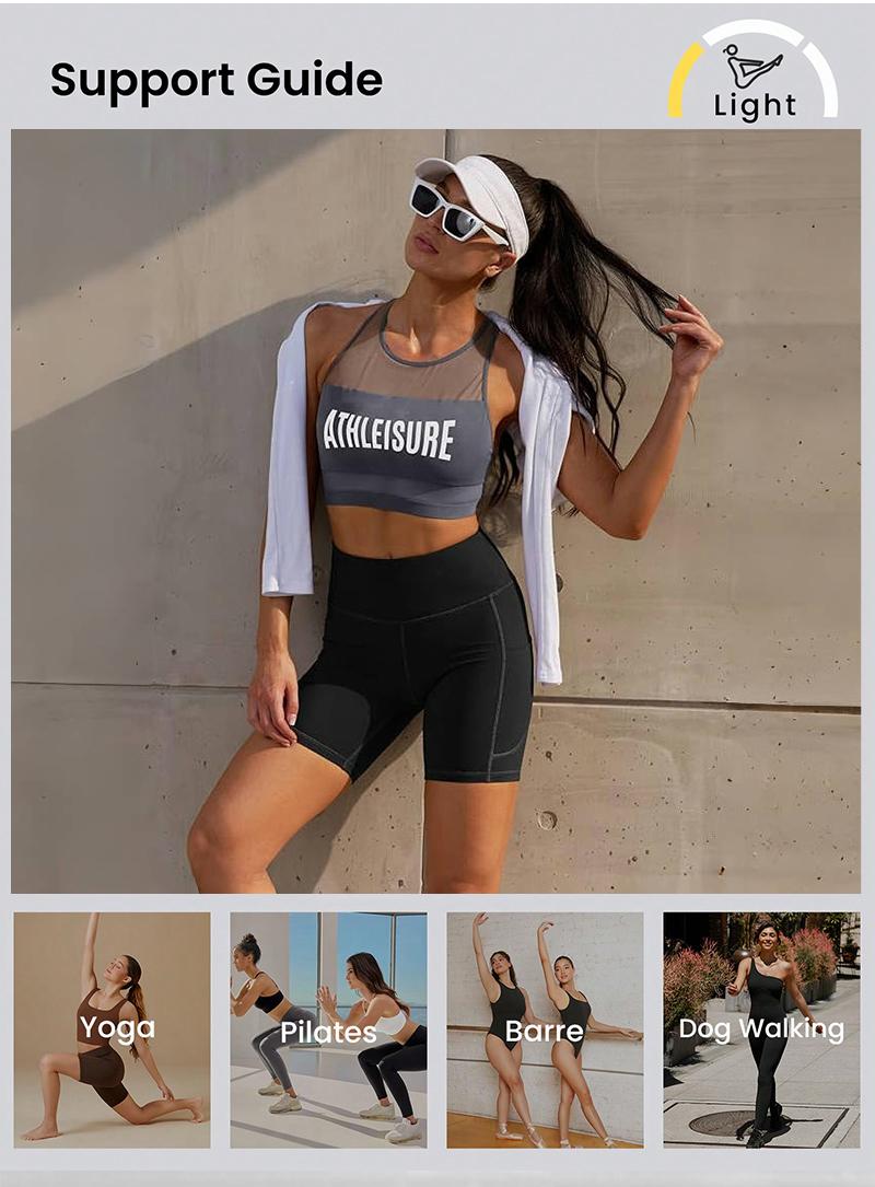 3pcs Women's Super Soft Biker Shorts  High-Waist Yoga Shorts with Pockets | Breathable, Butt-Lifting, Stretchy Elastane Fabric | for Women - Ideal for Sports & Summer Fitness Yoga Shorts