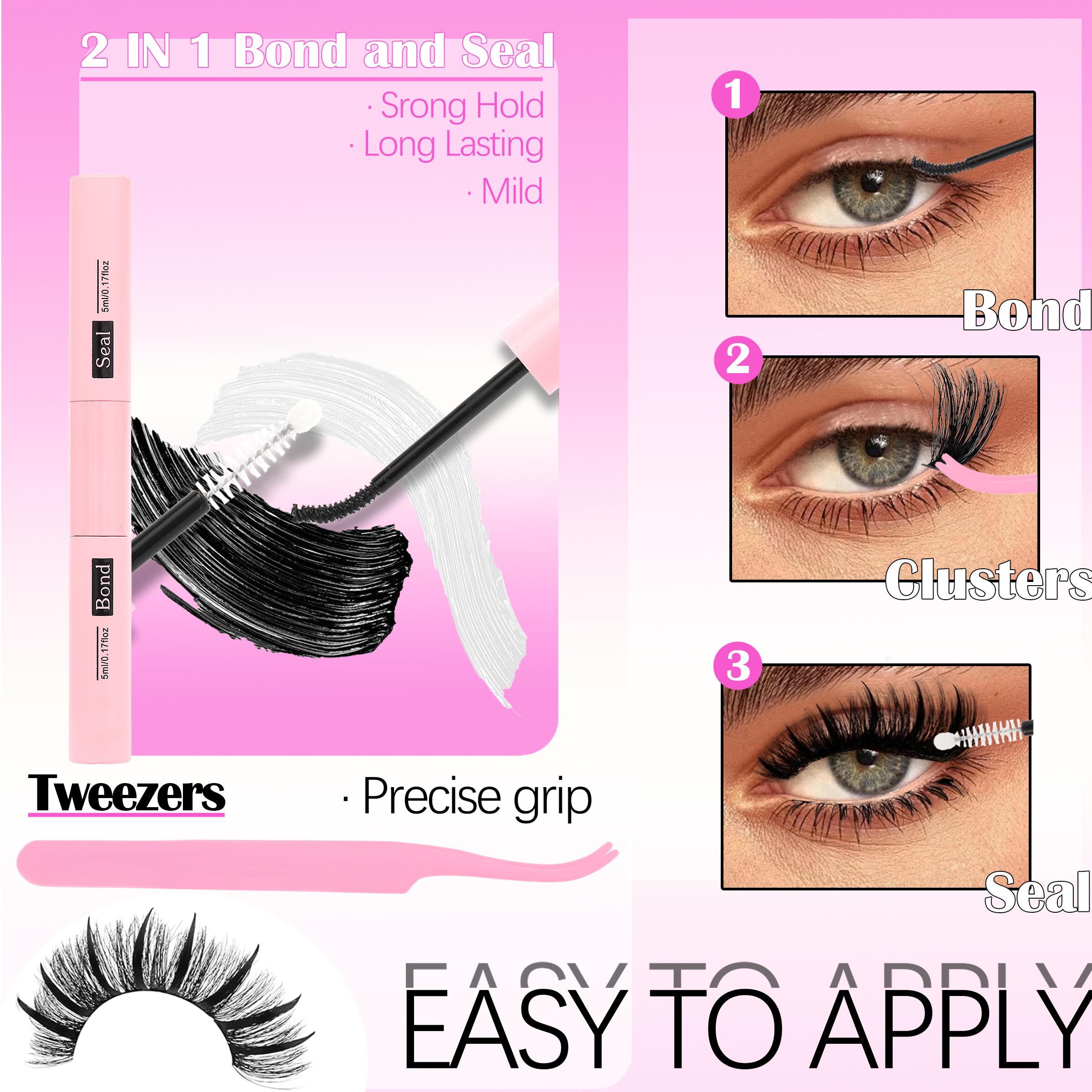 YIDUO Diy Eyelash Extensions 5 Styles Lashes Kit 60D\80D \100D\Spikes Eyelash and Bottom Lashes Clusters Kit 6-18mm Cluster Eyelash Extension Kit 840 Pcs D-Curl With Lash Bond and Seal, Lash Remover，Lash Tweezers,Eyelash Brush