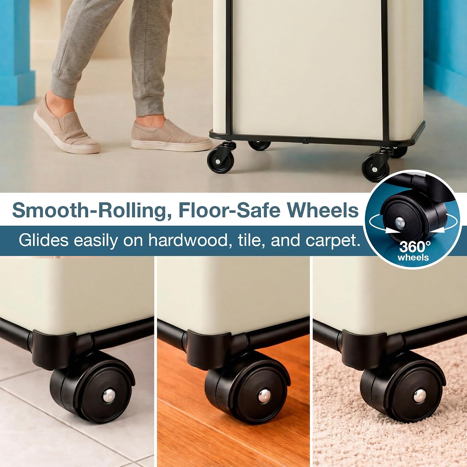 150L Laundry Basket with Wheels and Lid, Large Rolling Laundry Hamper with Removable Divider, Double Compartment Clothes Hamper, Metal Frame, White