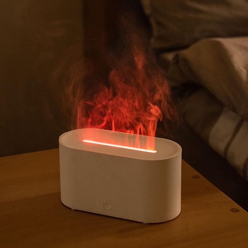 130ml Simulate Flame Design Ultrasonic Aroma Diffuser, Portable USB Powered Essential Oil Desktop Diffuser with 7 Colors Lighting, Air Humidifier for Home Office, Colorful Flame Humidifier
