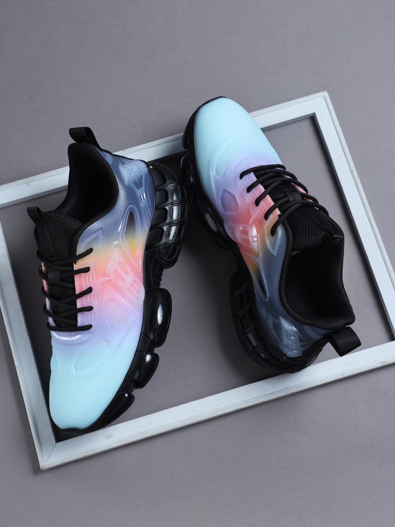 Men's Low Top Thick Sole Sports Shoes, Runner Athletic Shoe, Breathable Mesh Upper, Bubble Cushioning, Casual Training Sneakers for Running