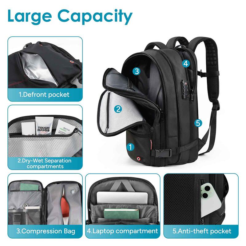 Kabaqoo Airback Vacuum Seal Compression Travel Backpack 60L Expandable Vacpack Water Resistant TSA Lock Airbag Black (Electric AirPump included)  travel accessories travel essentials Outdoorfun SpringStatements