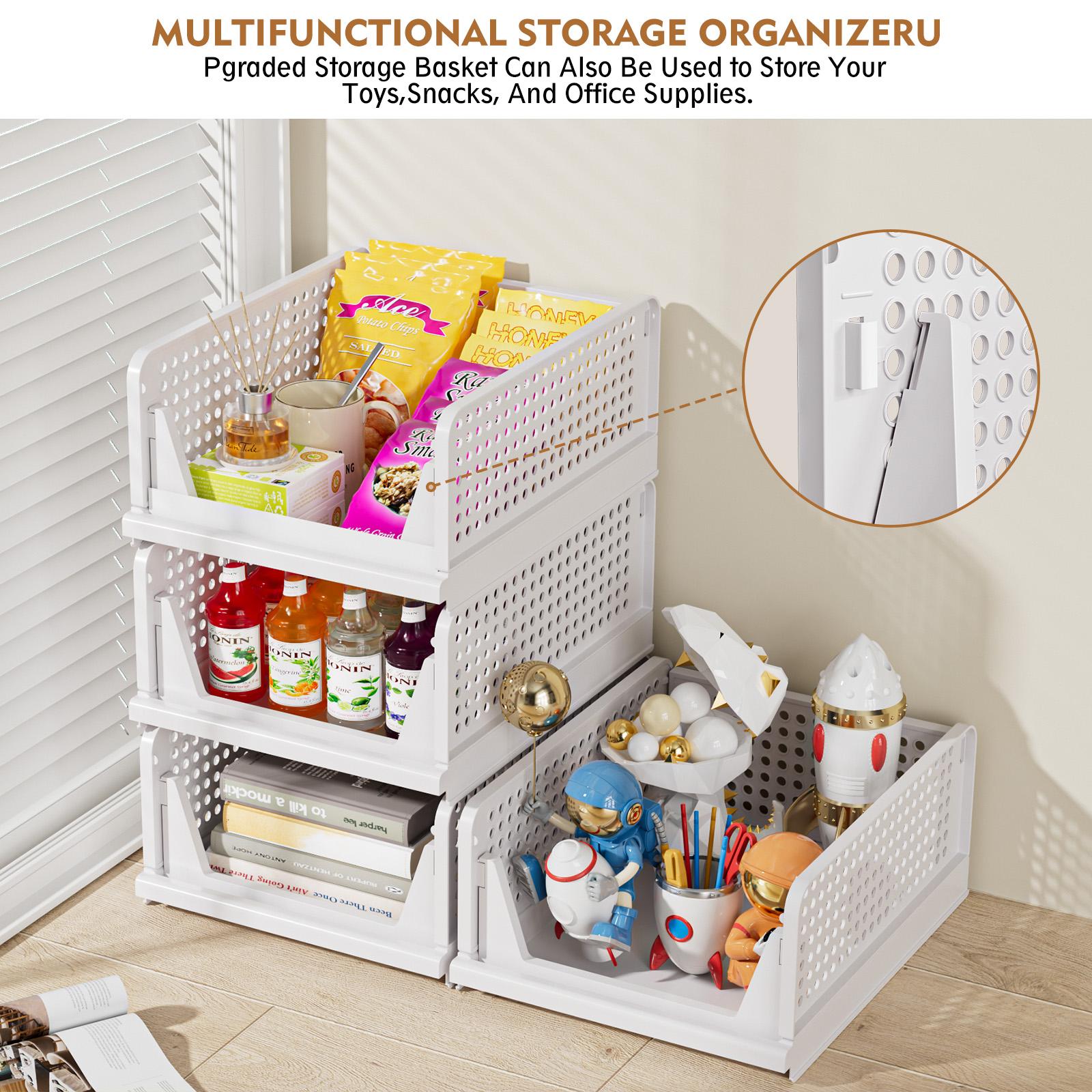 20 Packs Stackable Closet Storage Basket, Multifunctional & Foldable Closet Organizer for Bathroom Kitchen Laundry Room Wardrobe Storage, Space-Saving Clothes Storage Drawer Organizer, White