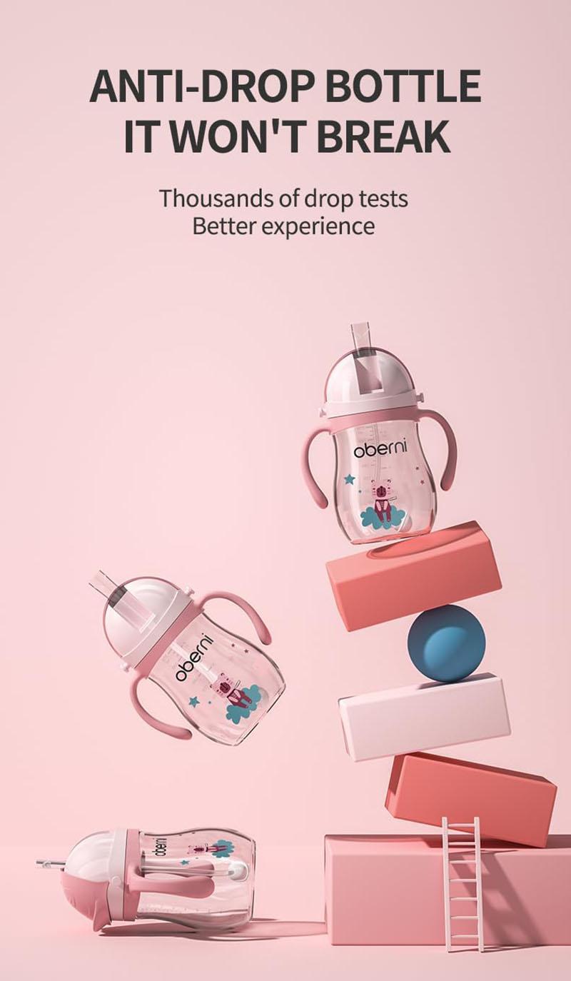 Oberni Sippy Cup for Toddlers 1-3 Years, 9oz/270ml Leakproof Straw Cup with Weighted Base, Non-Slip Handle Baby Water Bottle, BPA-Free Tritan Training Cup for Boys Girls