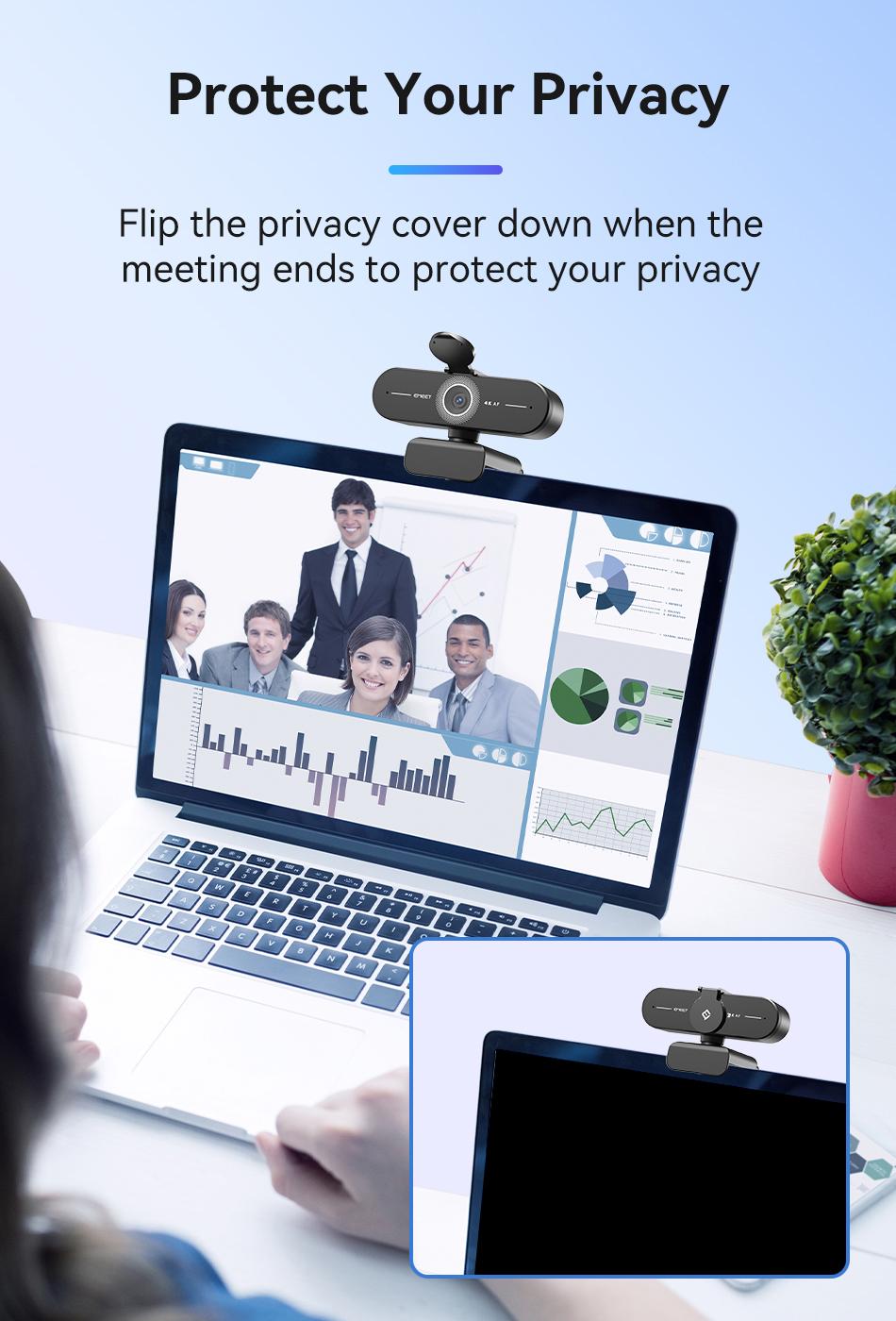 EMEET C60E 4K Ultra HD USB Computer Webcam - Auto Focus, 73° FOV, 4K@30fps, 1080P@60fps, Auto Light Correction, Plug & Play, Privacy Cover for Switch2 Computers, PC Accessories, Gamer Stuff (Streaming, Working)