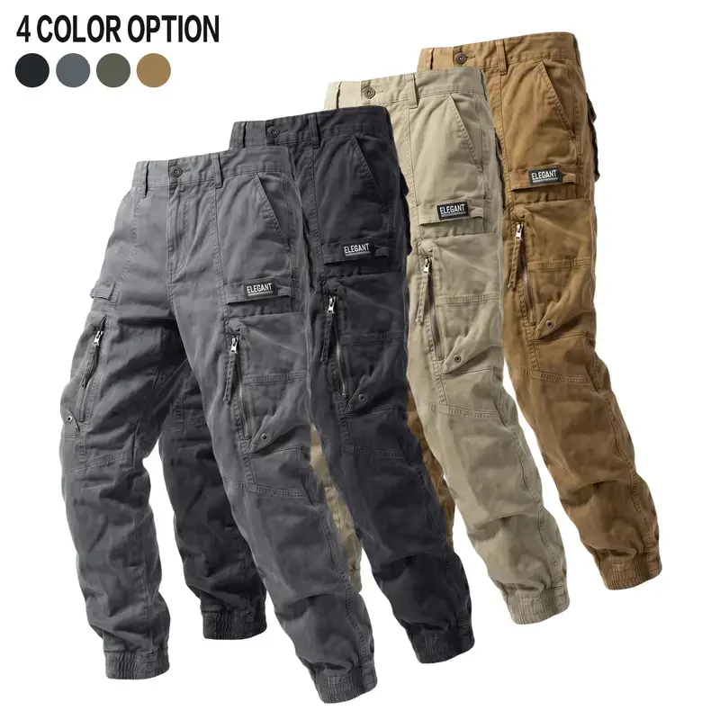Men’s outdoor tactical cargo pants, new for spring/autumn, multi-pocket, 100% cotton, wear-resistant and tear-resistant, long stretch pants, athletic pants suitable for hiking, camping, cycling, fishing, and mountaineering.