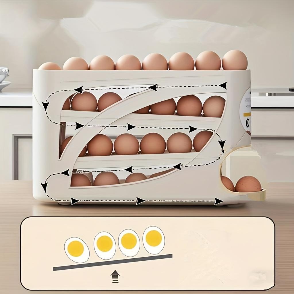 1pc Refrigerator Organizer Rolling Egg Rack, Automatic Sliding, Space Saving, Multi-Layer Incline Roller, Large Capacity Stackable Egg Storage Box
