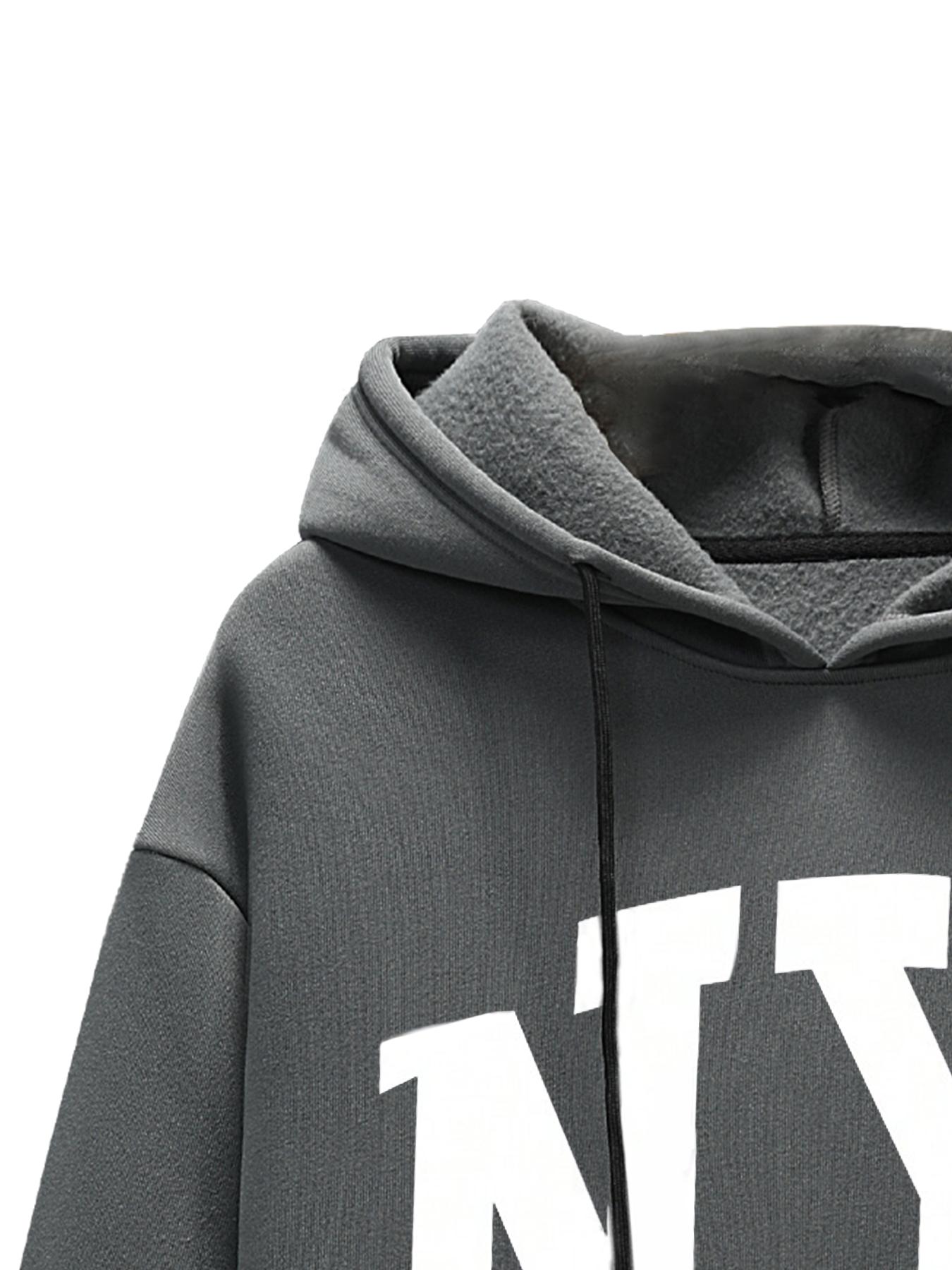 Women's Letter Print Drop Shoulder Hoodie, Fashion Casual Drawstring Pocket Hooded Sweatshirt for Daily Holiday Outdoor Wear, Women Clothing for Fall & Winter