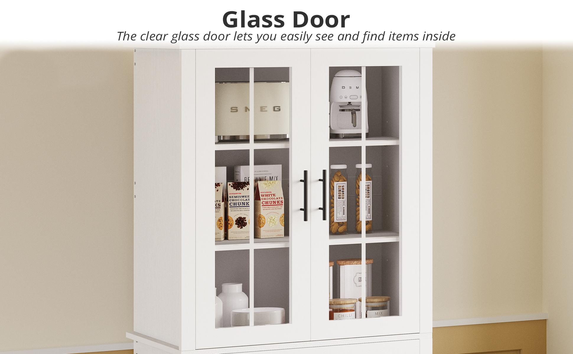 【2 Packages Shipping】IRONCK Kitchen Pantry Cabinet 72" Height, Freestanding Cupboard with Drawer, Sliding Storage Rack, and 6 Hanging Shelves for Dining Room, Laundry