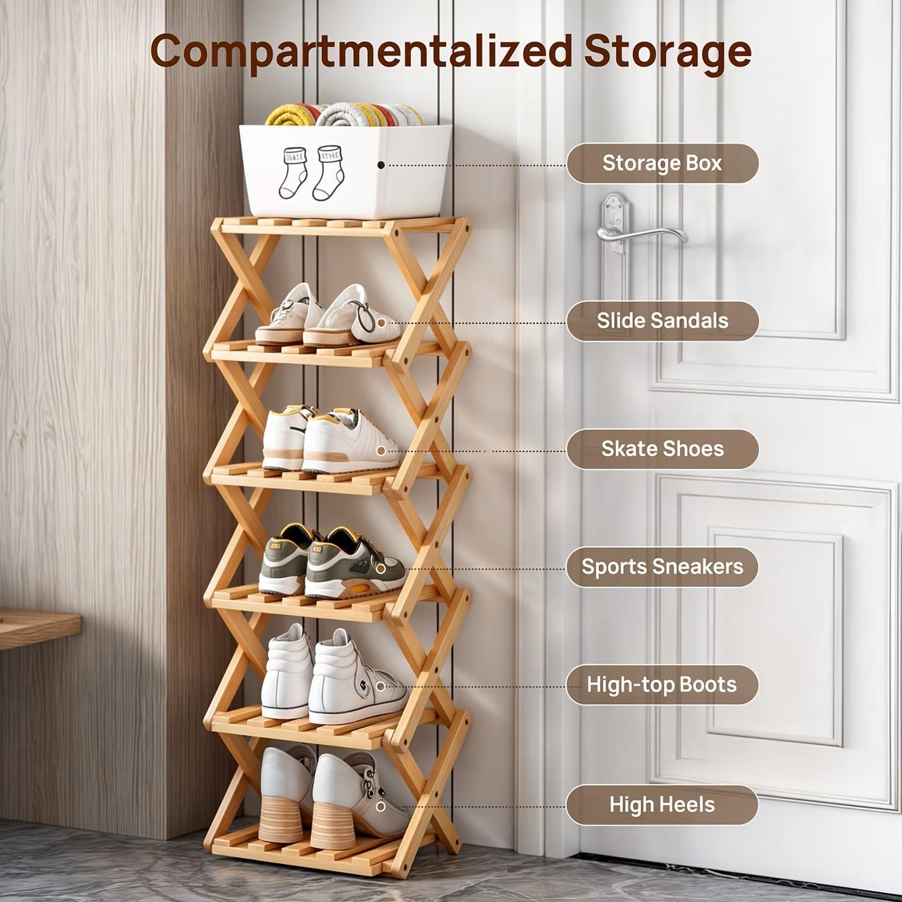 Multi-Layer Bamboo Shoe Rack, Foldable & Stackable Design, Organize Shoes Effortlessly, Ideal for Entryway/bathroom/bedroom Use